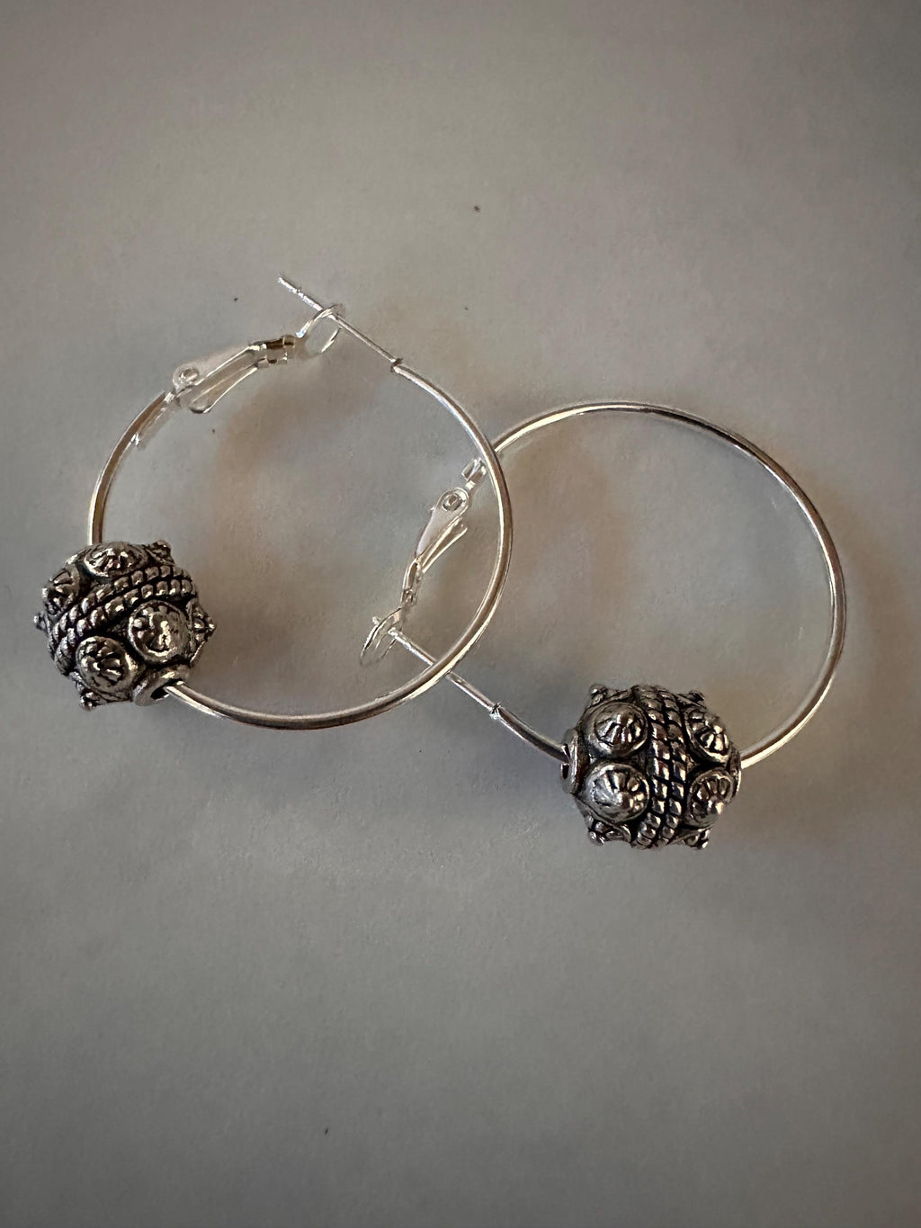 Silver Hoops  30mm with  Antique silver beads