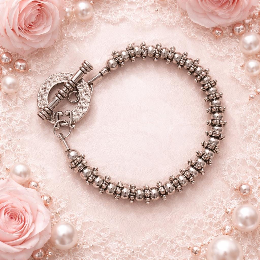 Bracelet, 8mm Stainless steel ball beads and stainless spacer