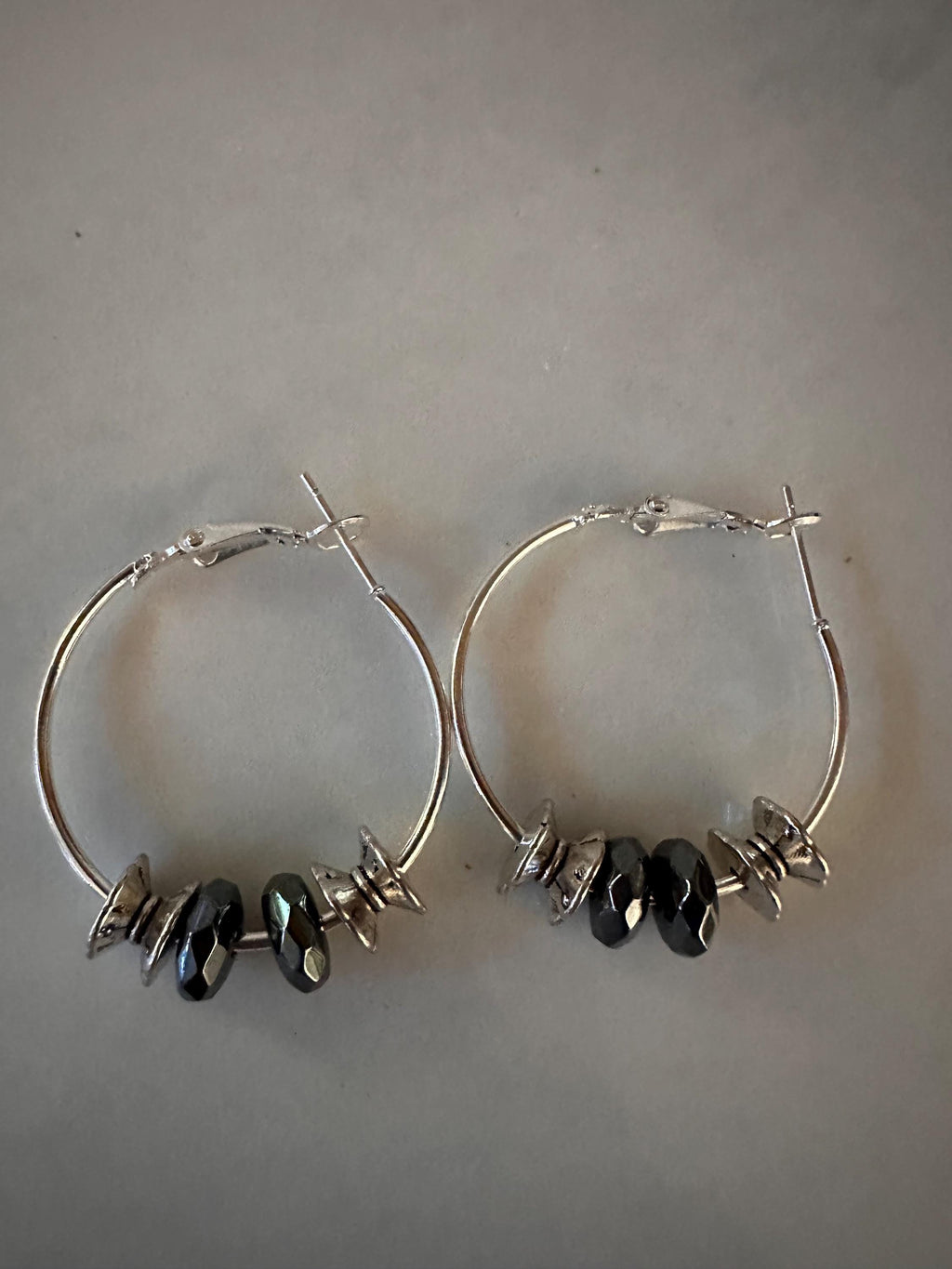 Silver Hoops  30mm with  Antique silver beads