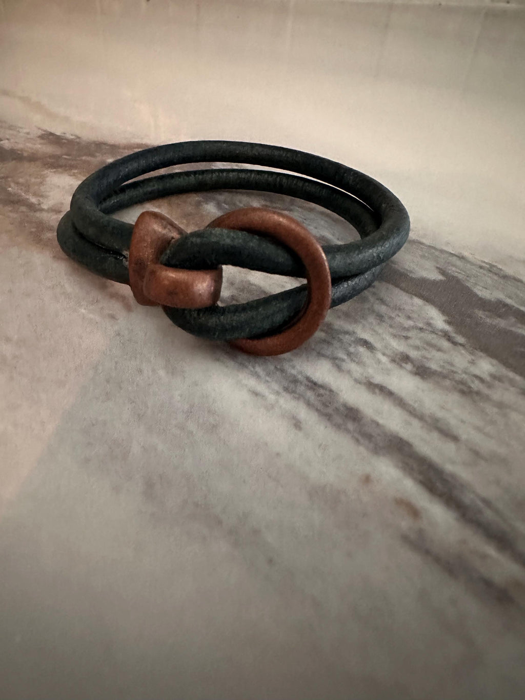 Leather Cuff Bracelet:  Slate Blue, Bronze Buckle Hook Style
