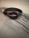Bracelet, Leather, Slate Blue, Bronze Buckle Hook Style