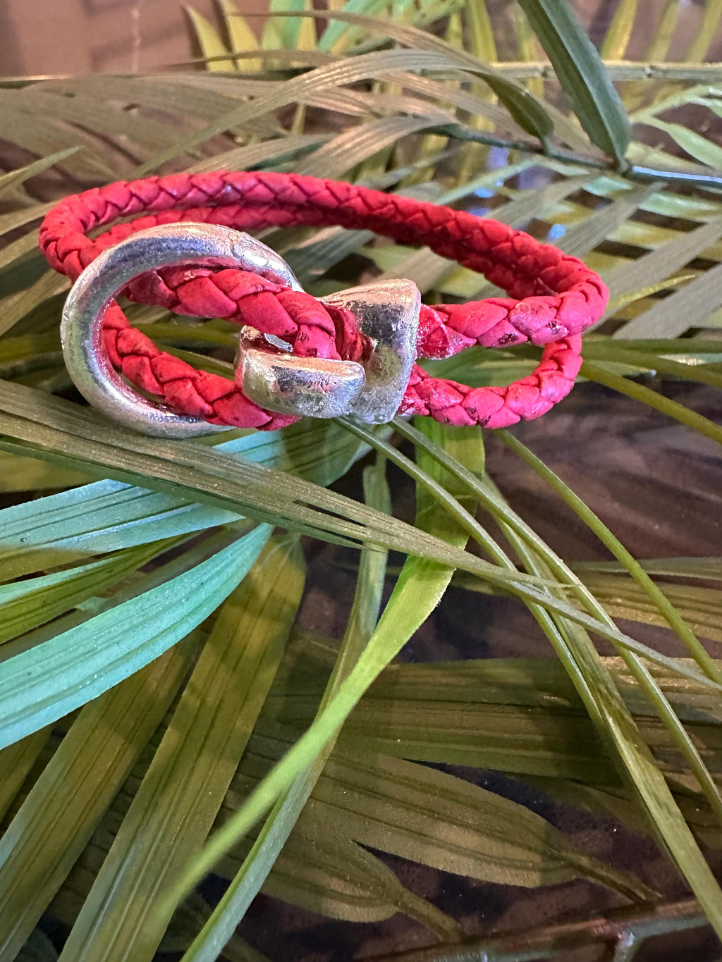 Cork Cuff Bracelet: Red Braided, Silver Zamak Hook