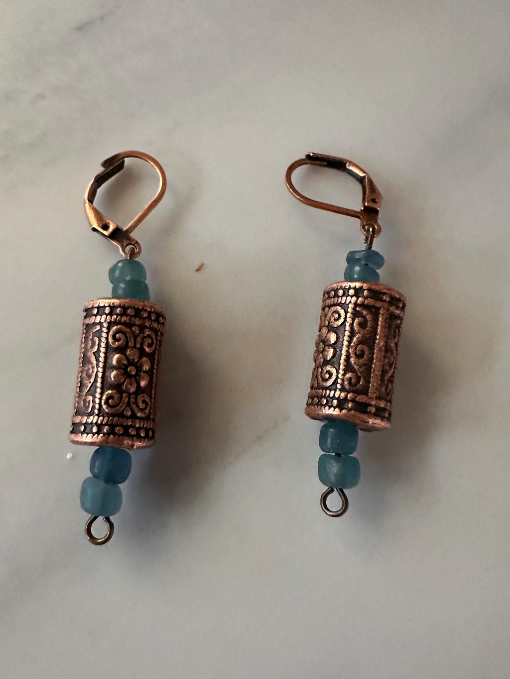 Blue Java and Copper Bead Earrings