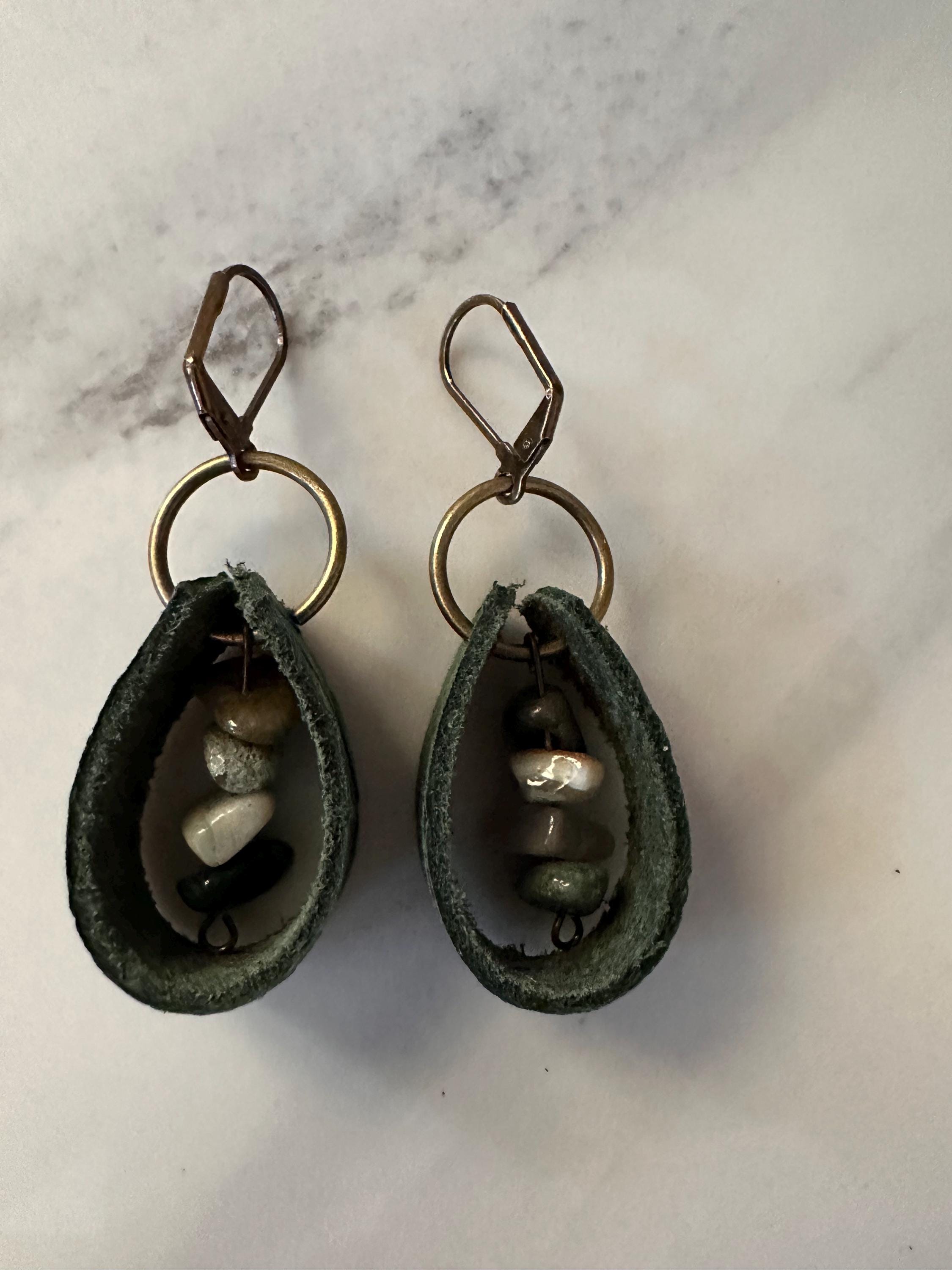 Agate Indian and Leather Earrings