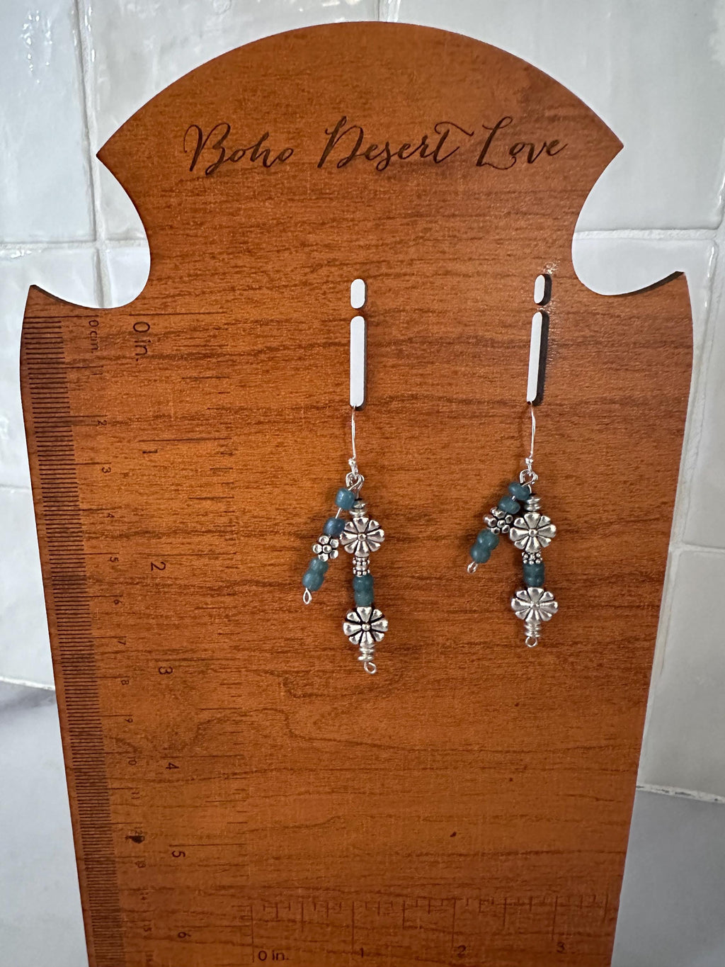Blue Java Glass Bead, Antique Silver Bead Earrings