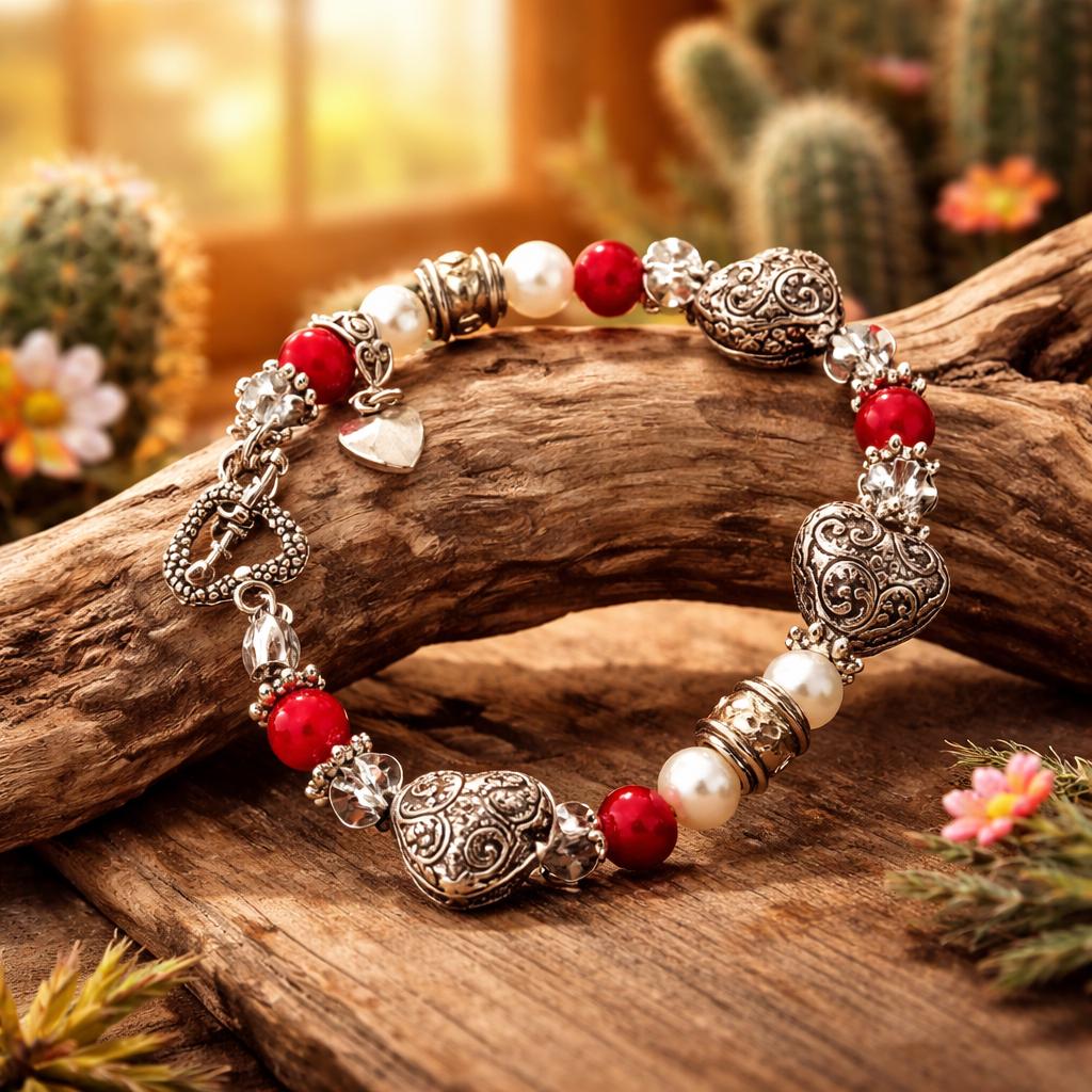 Bracelet,  Stainless Heart and bead charms