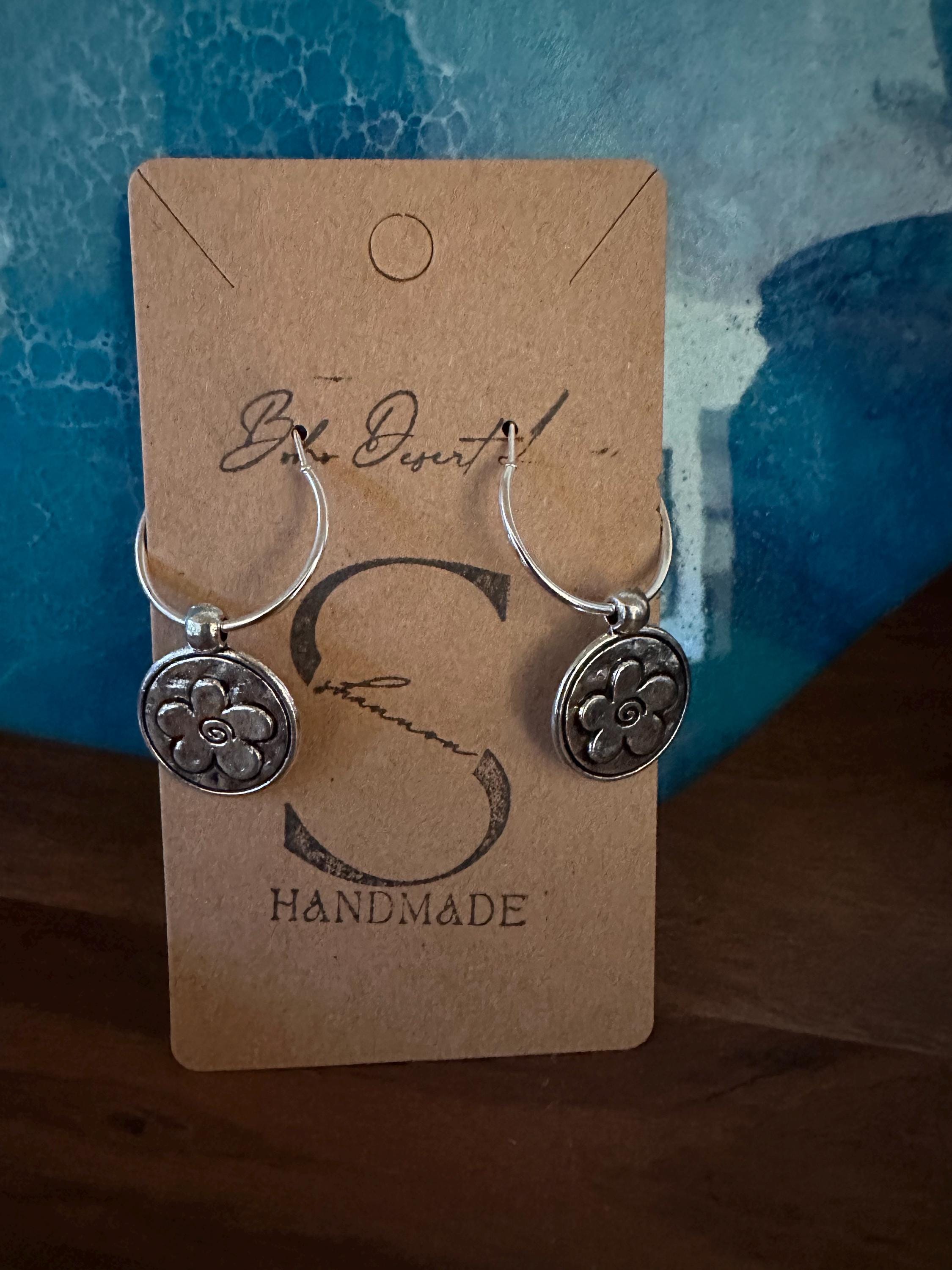 Silver Hoops  20mm with Flower silver charm