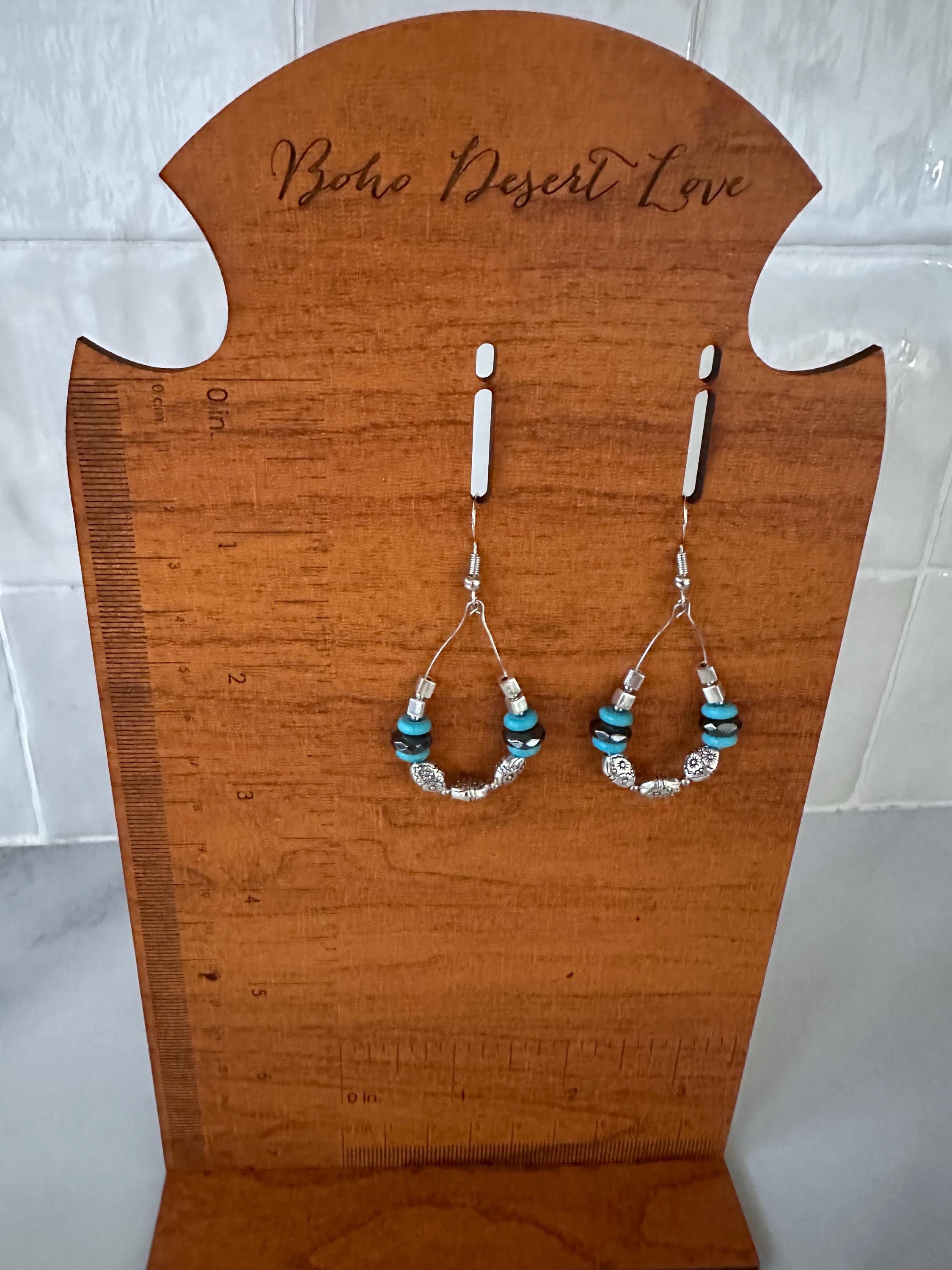 Hypoallergenic Silver Tone Dangle Earrings: Turquoise & Tibetan Style Beads