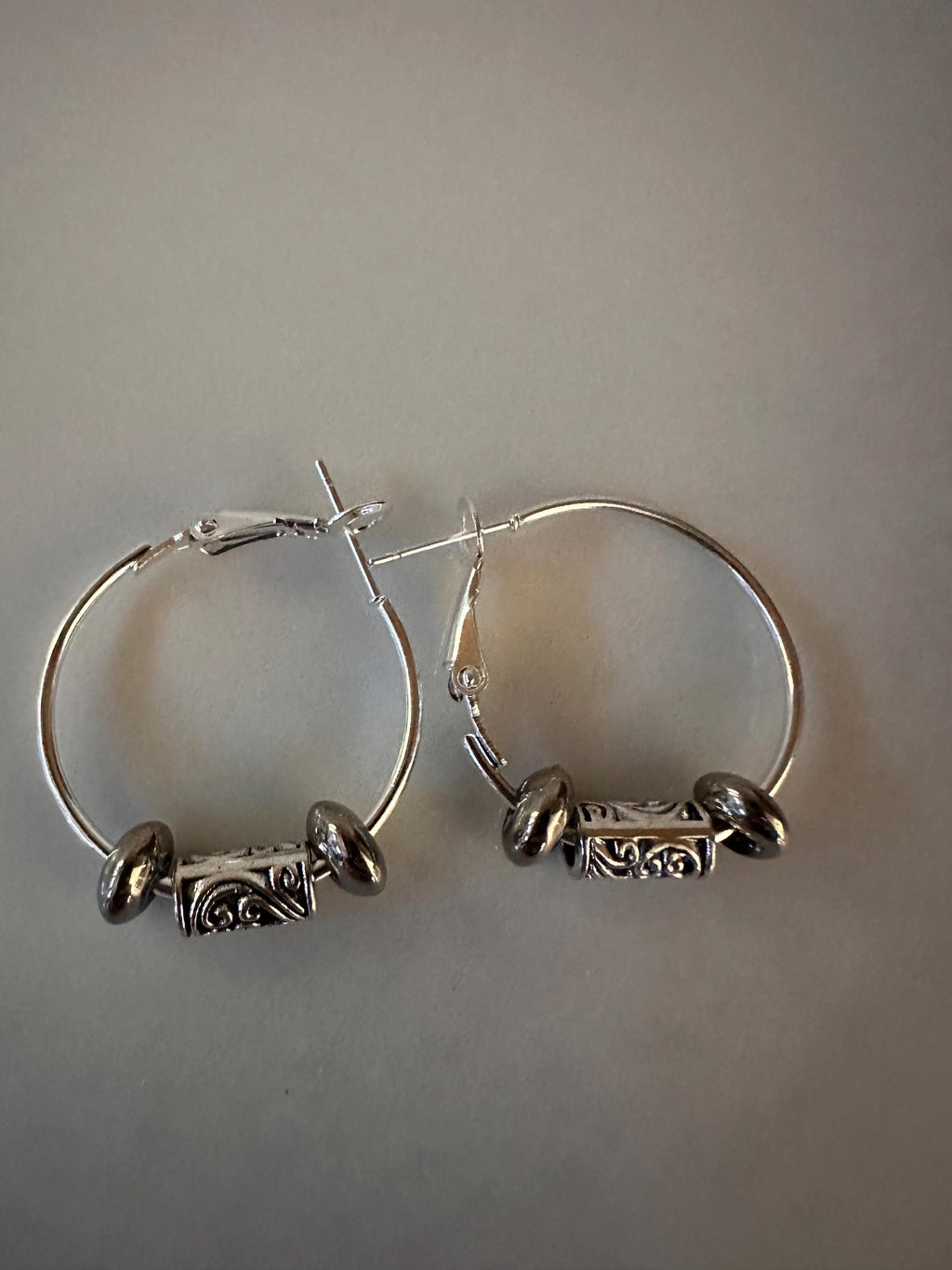 Silver Hoops  25mm with  Antique silver beads