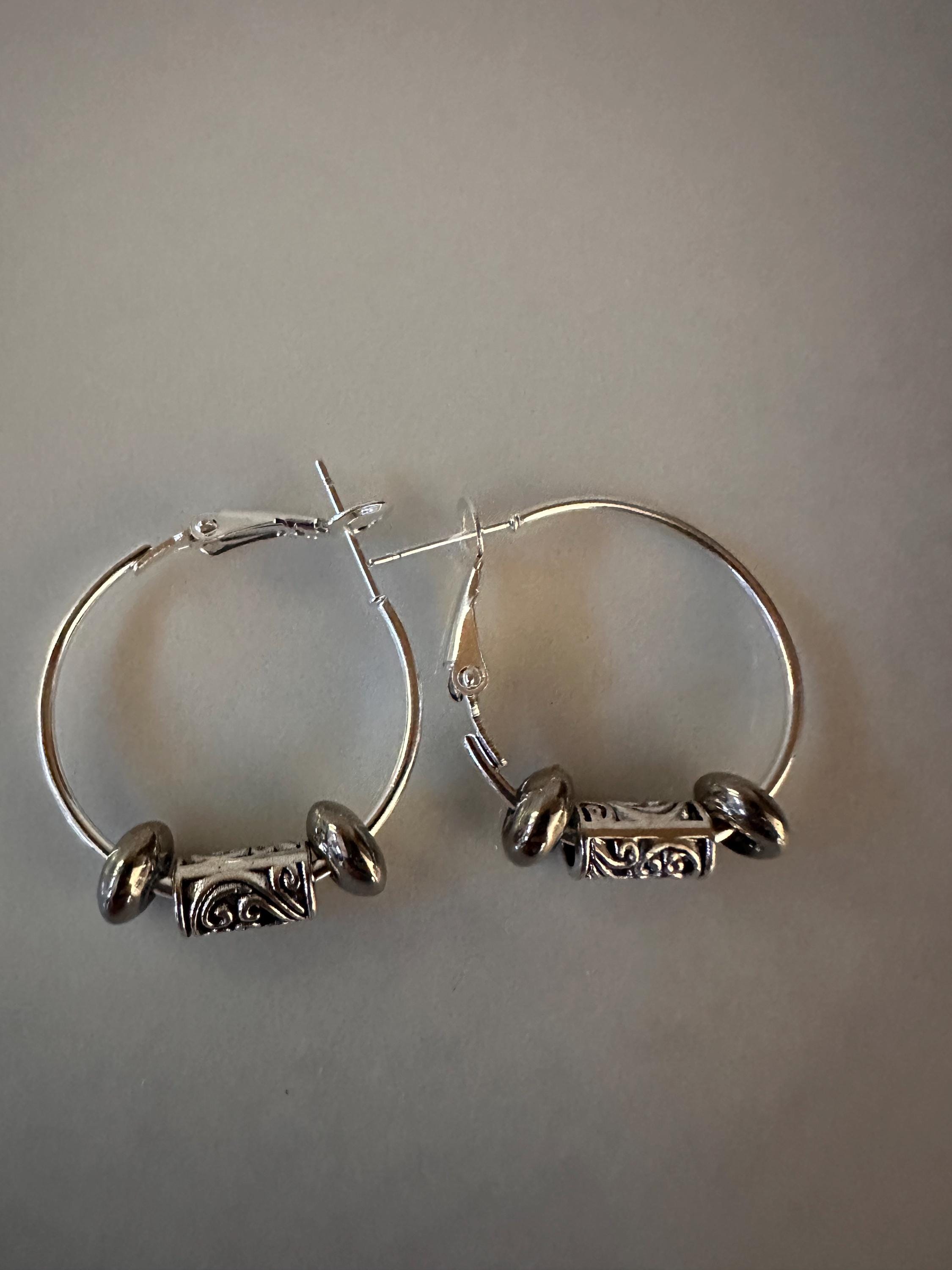 Silver Hoops  25mm with  Antique silver beads