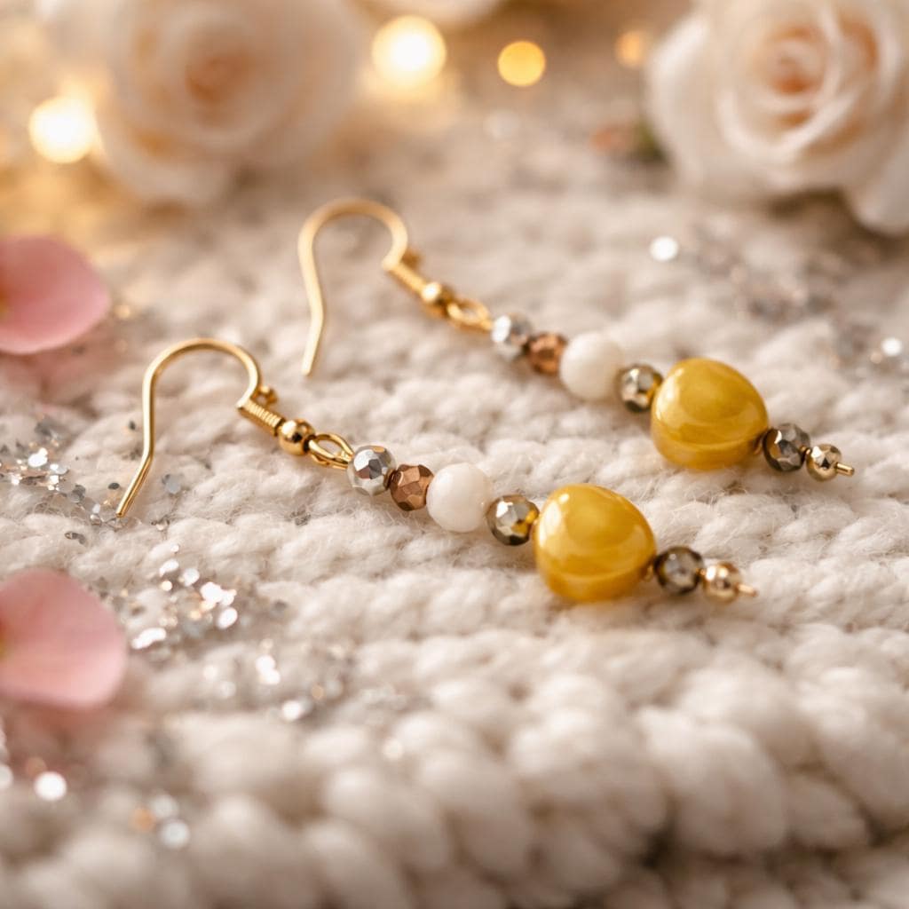 Earrings, Yellow Agate Hearts, Gold plated hooks