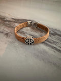 Bracelet, Cork, Natural, Antique Silver Peace Sign Slider, Silver Clasp