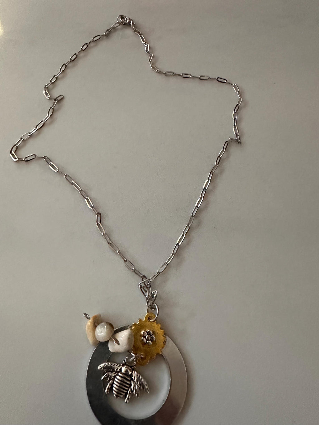 Amazonite, Bee Circle Pendant with Stainless steel 20” chain