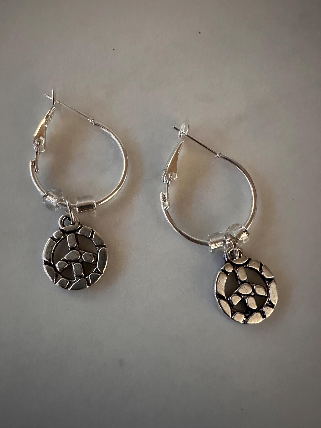 Silver Hoops  20mm with Peace silver charm