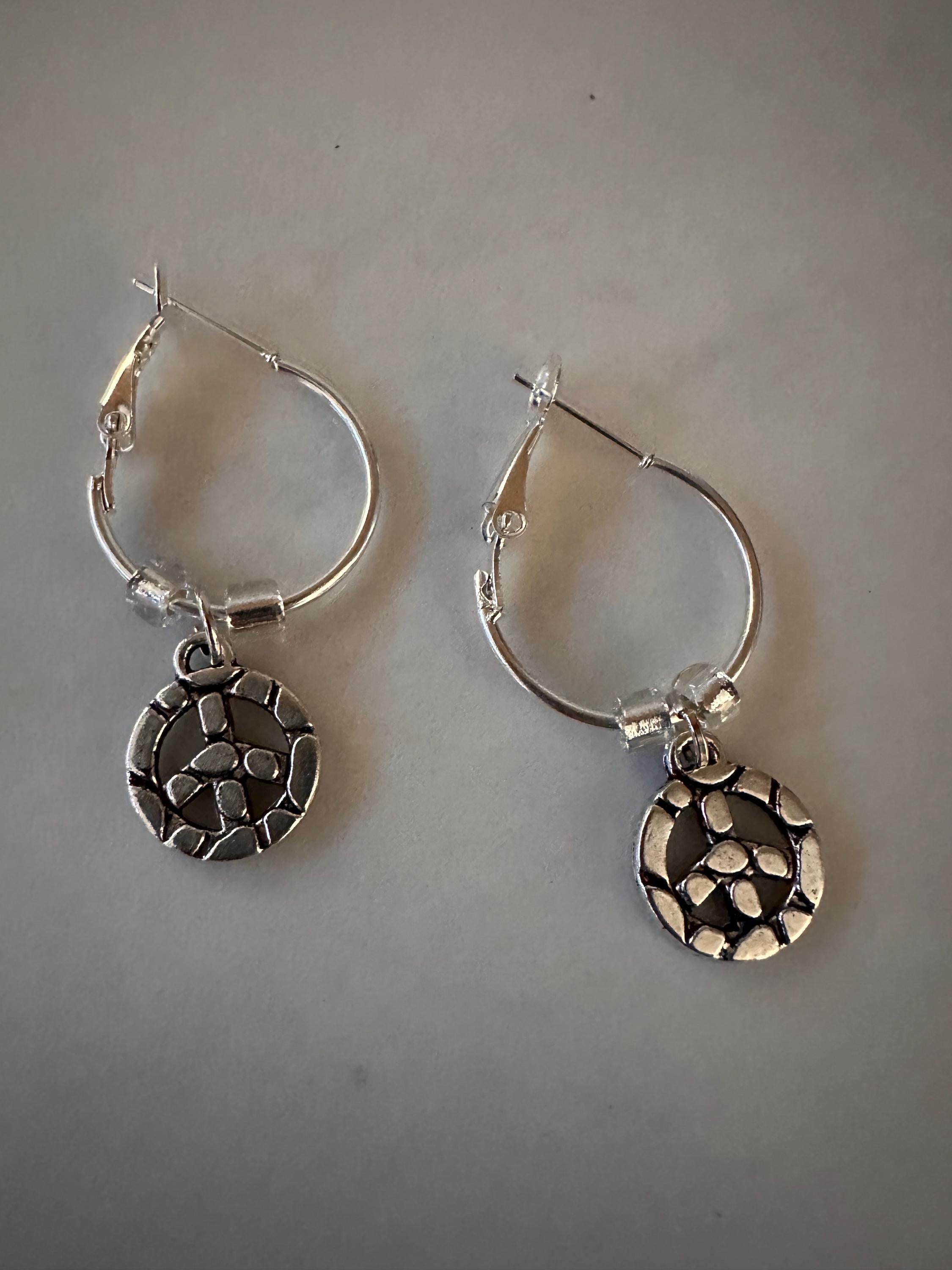 Silver Hoops  20mm with Peace silver charm