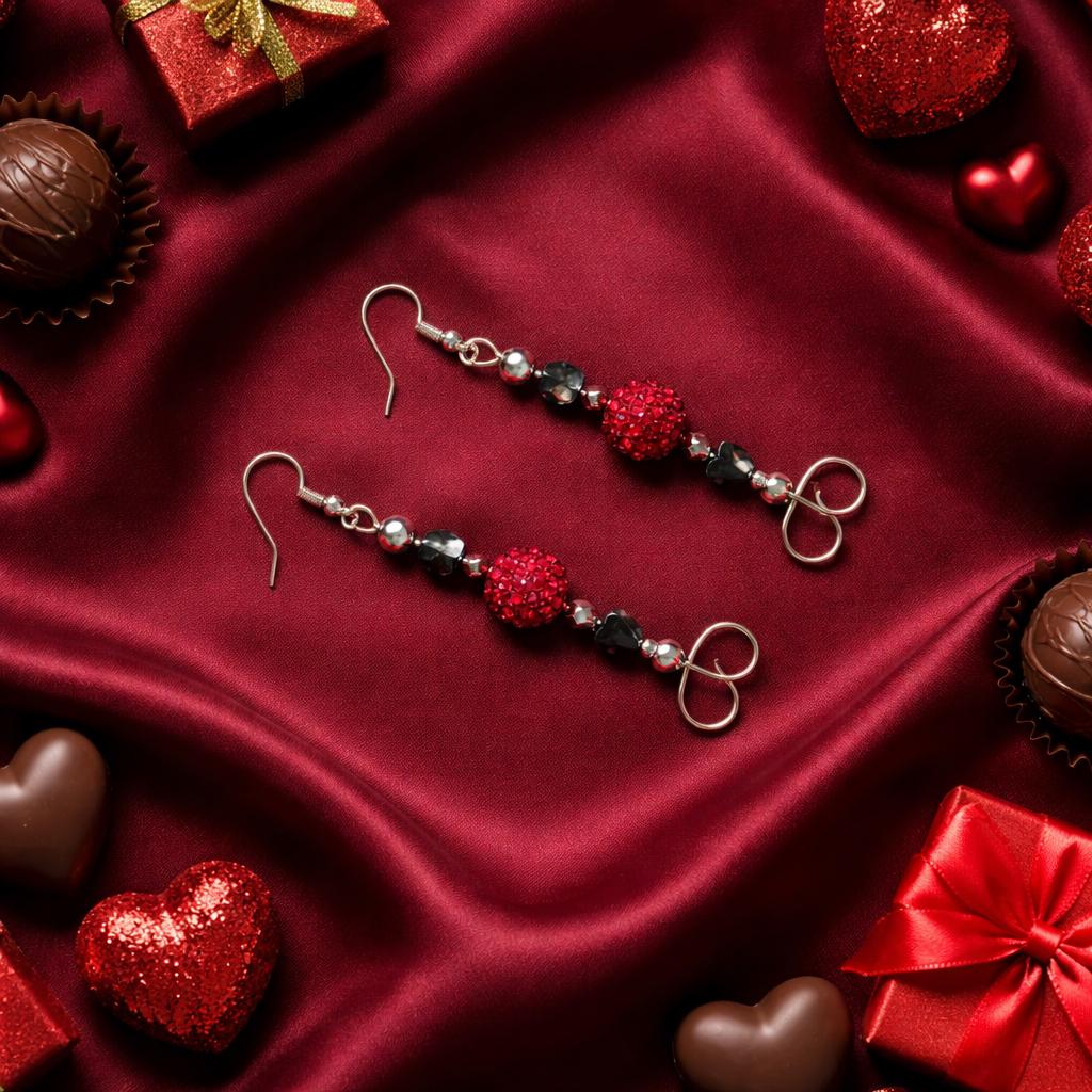 Earrings,  Red Crystal Dangle