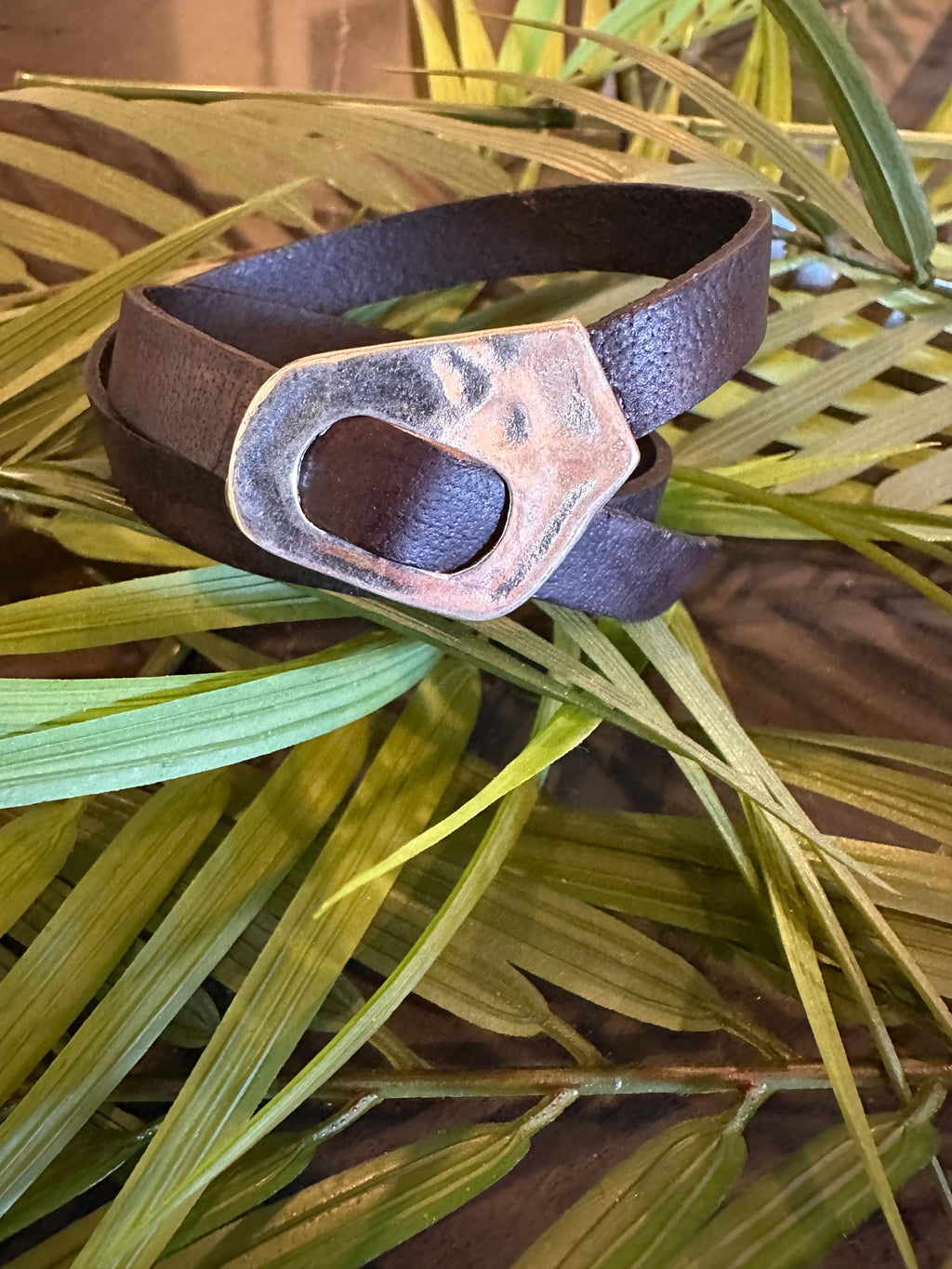 Leather Cuff Bracelet: Black Double Wrap, Silver Buckle, Adjustable