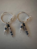 Earrings, Blue Czech Bead Silver Hoops: 20mm Antique Style