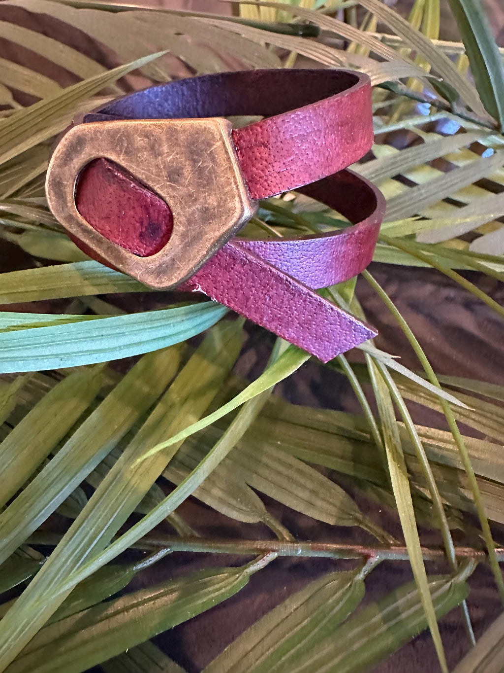 Leather Cuff Bracelet: Rustic Brown Double Wrap, Bronze Buckle, Adjustable
