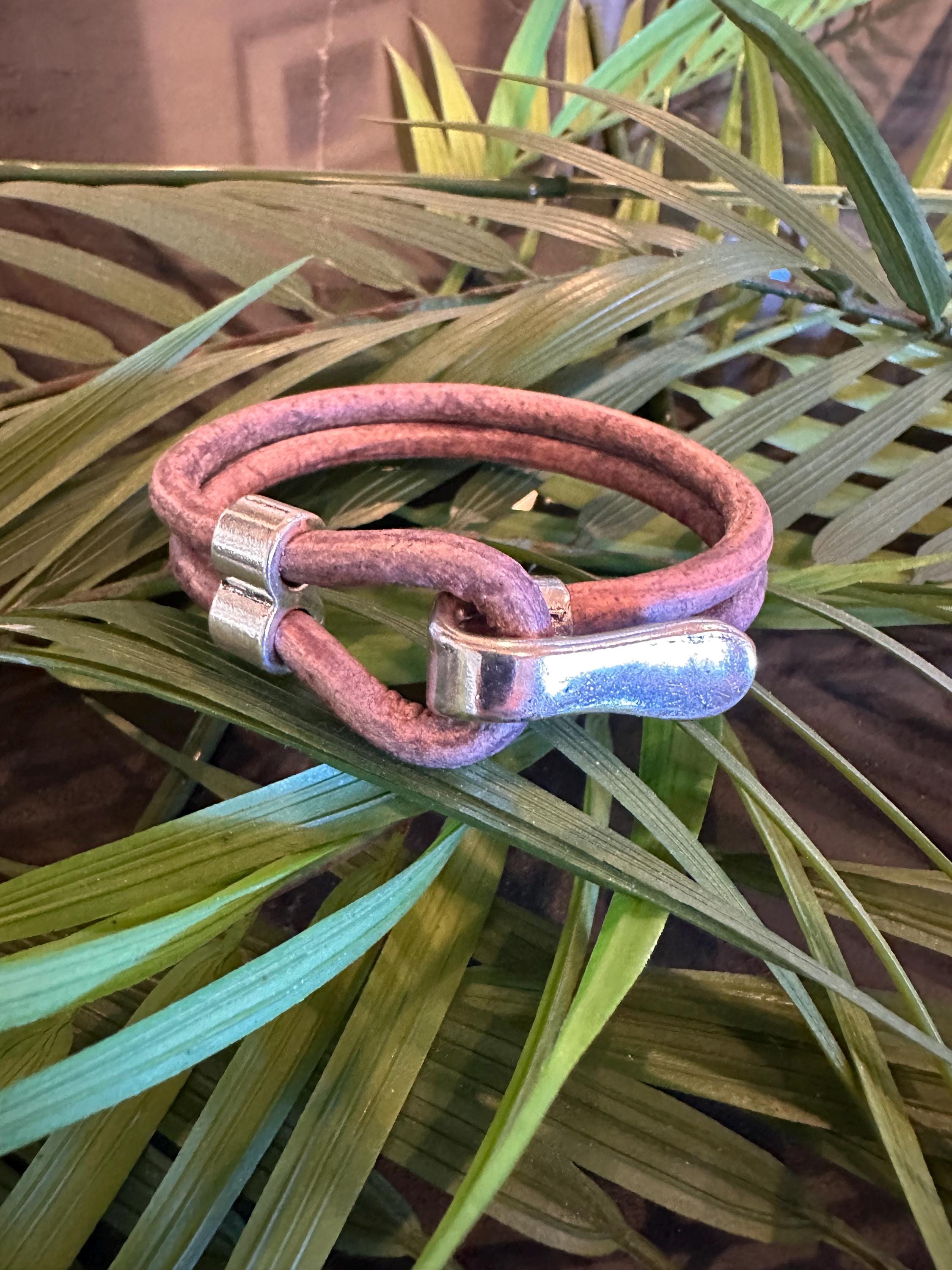 Leather Cuff Bracelet:  Rustic Grey, Silver Hook Style