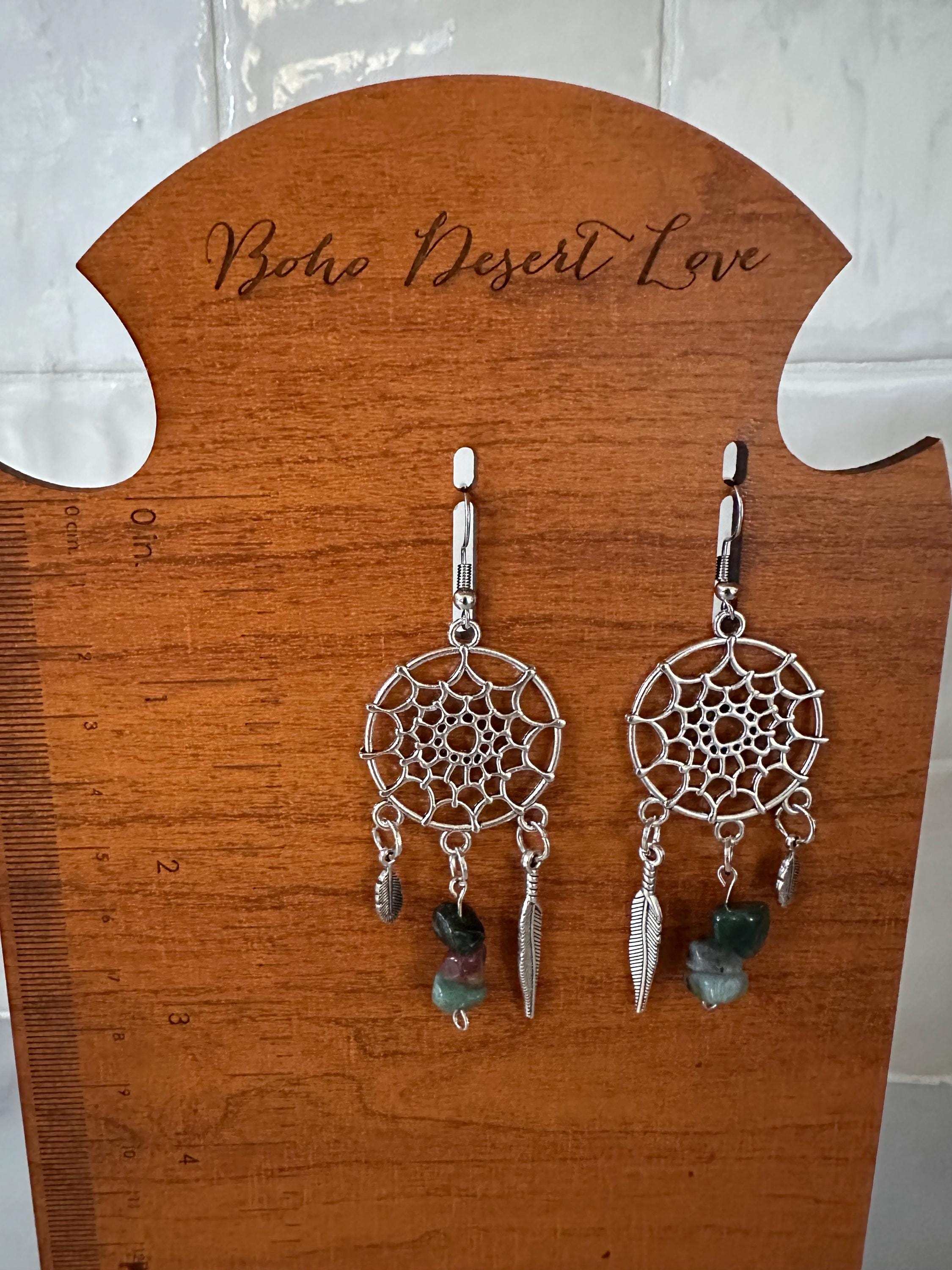 Indian Agate Antique Silver Dream Catcher Earrings