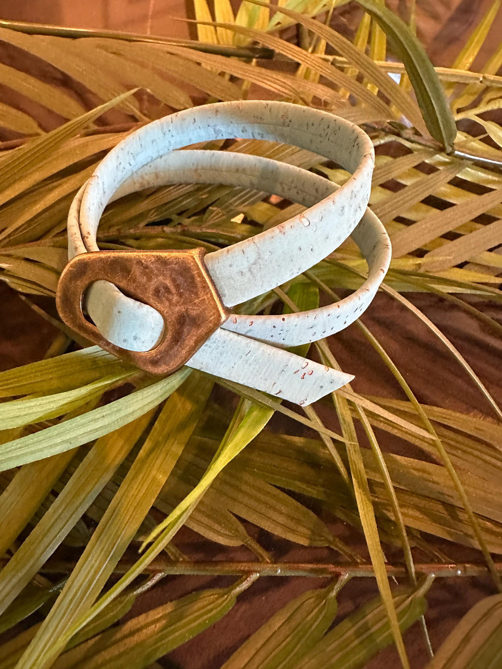 Cork Cuff Bracelet: Teal Blue Wrap, Bronze Buckle, Adjustable