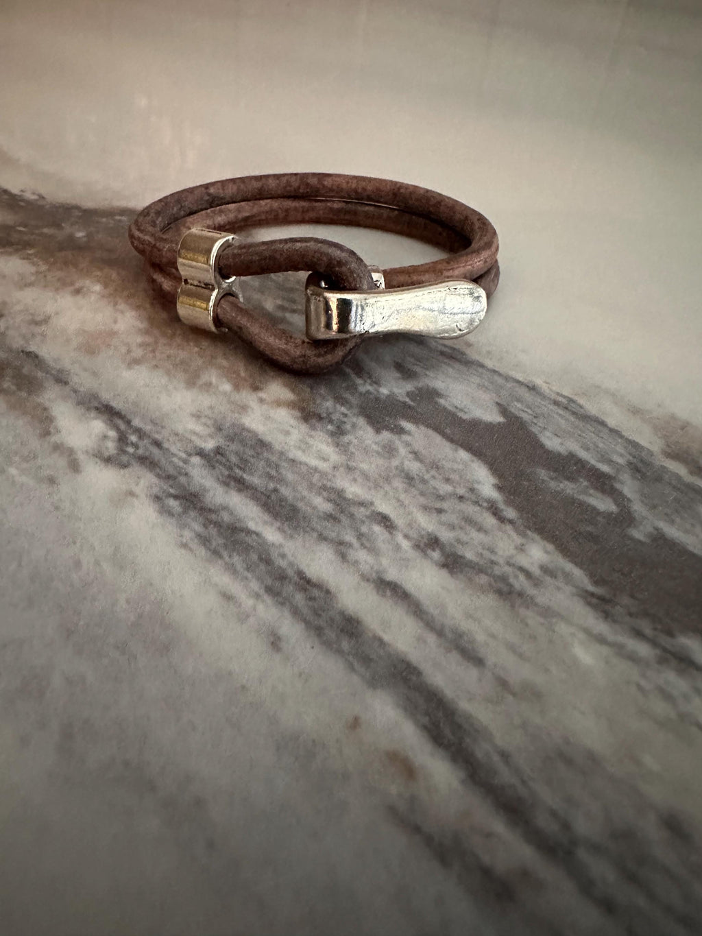 Leather Cuff Bracelet:  Rustic Grey, Silver Hook Style