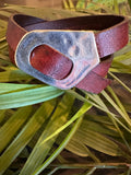 Bracelet, Leather, Rustic Brown Double Wrap, Silver Buckle, Adjustable
