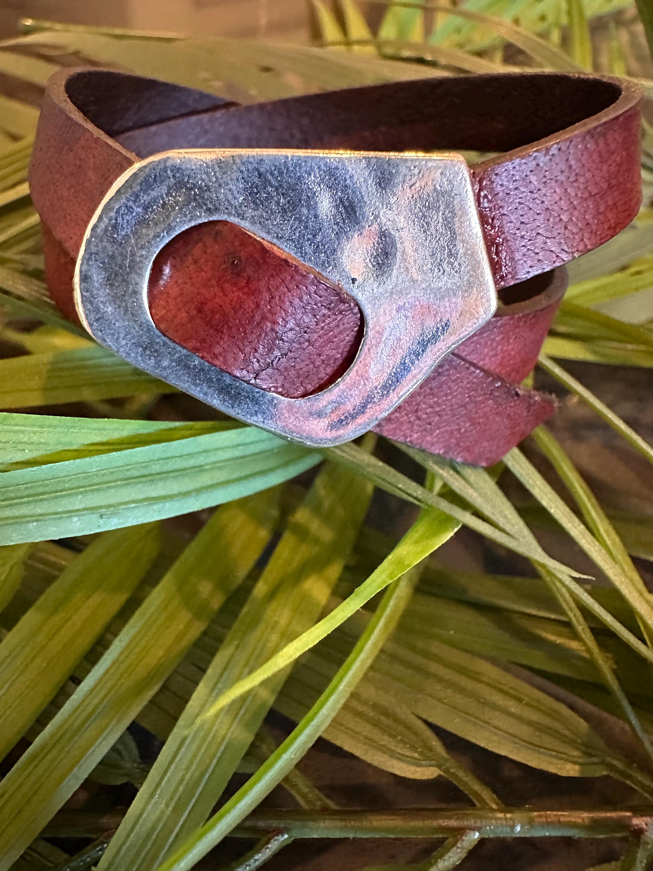 Leather Cuff Bracelet: Rustic Brown Double Wrap, Silver Buckle, Adjustable