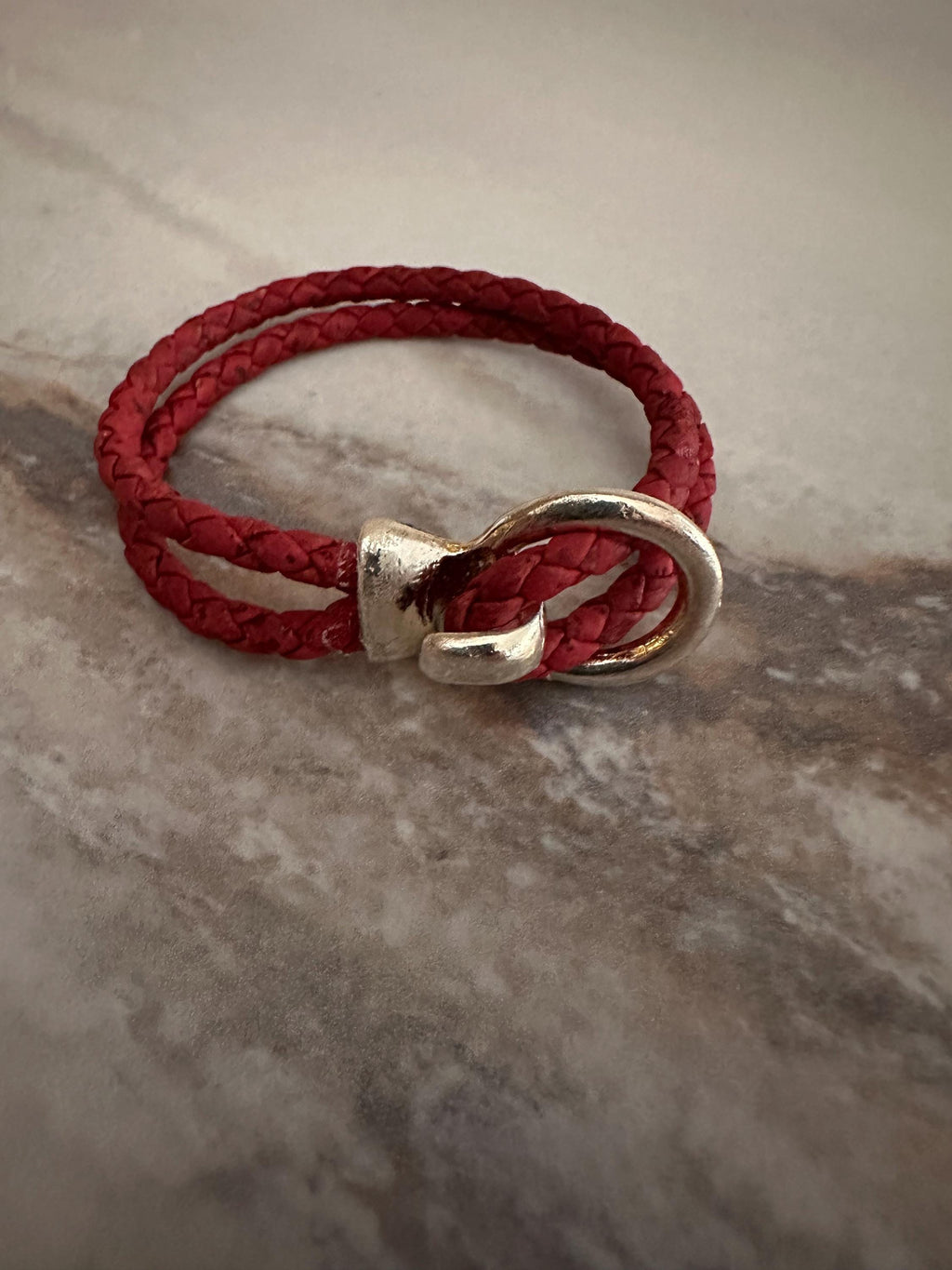 Cork Cuff Bracelet: Red Braided, Silver Zamak Hook