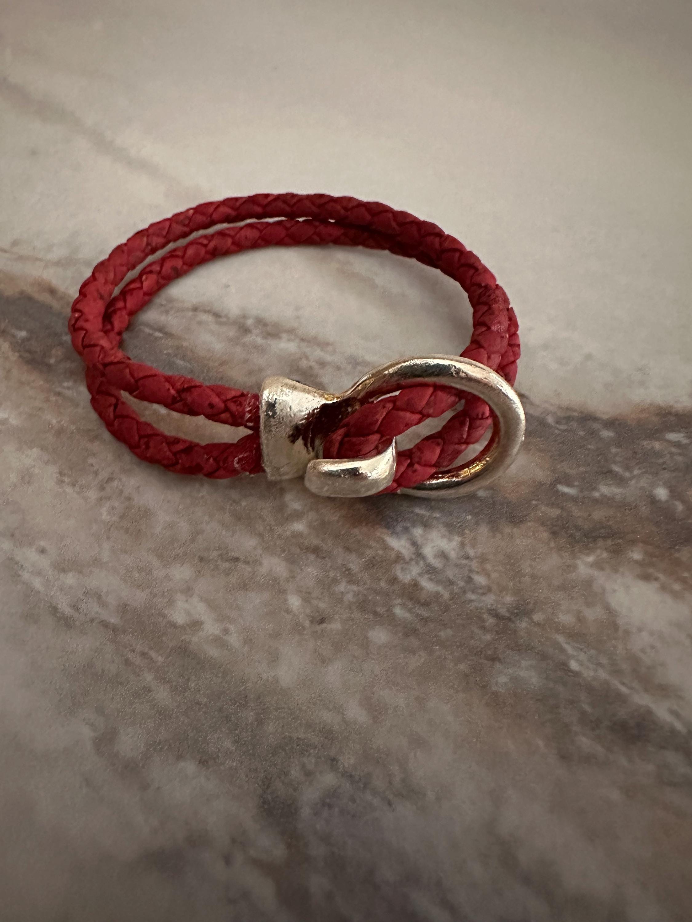 Cork Cuff Bracelet: Red Braided, Silver Zamak Hook