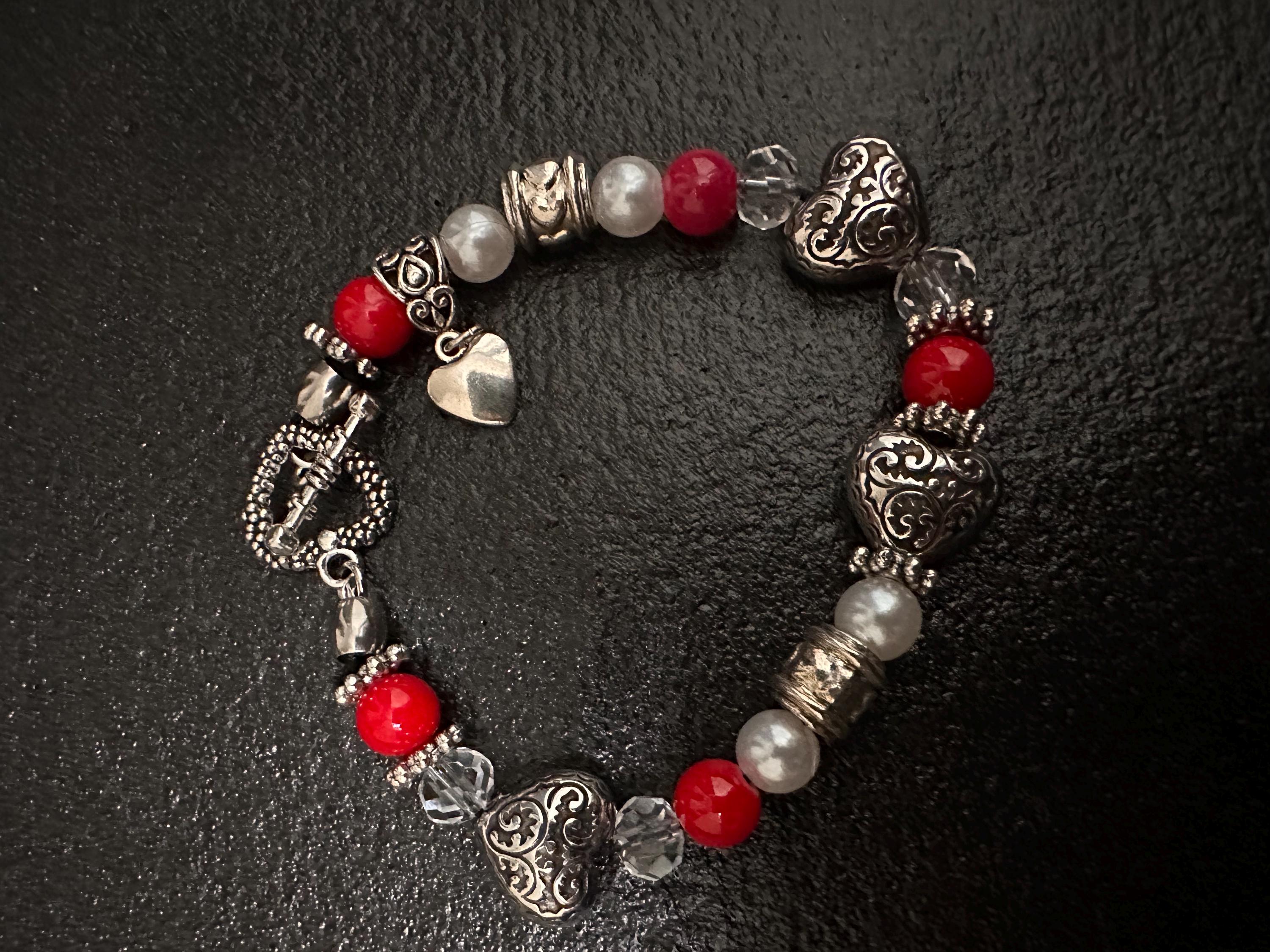 Bracelet,  Stainless Heart and bead charms