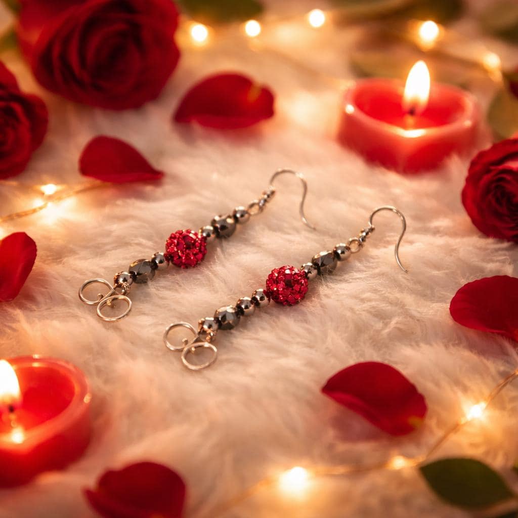 Earrings,  Red Crystal Dangle