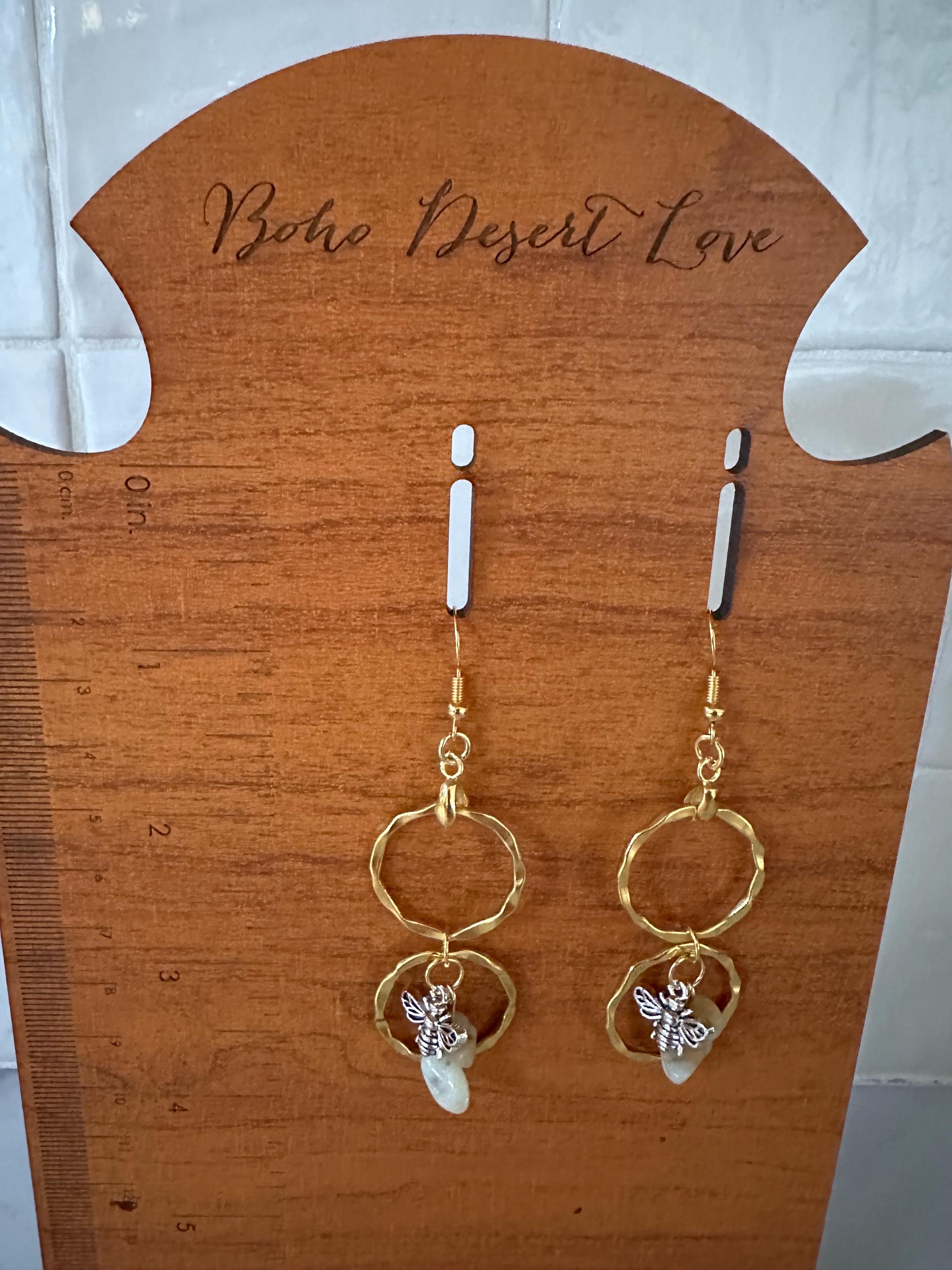 Amazonite, Gold Plated Rings with Antique Silver Bee Earrings