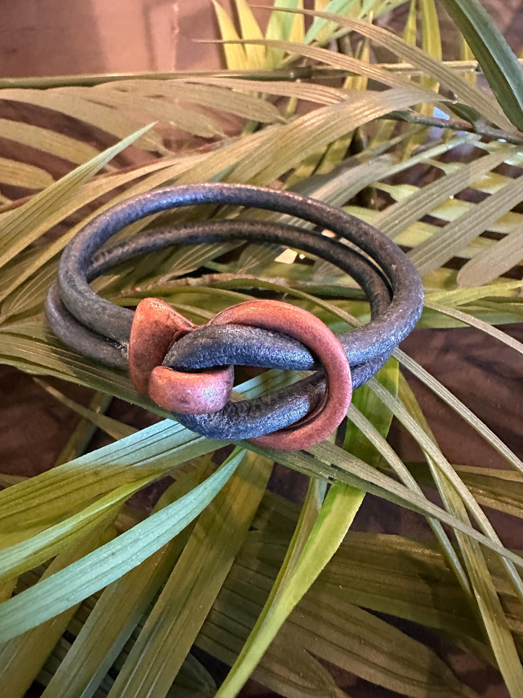 Leather Cuff Bracelet:  Slate Blue, Bronze Buckle Hook Style
