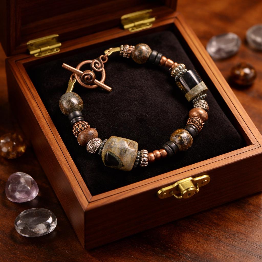 Bracelet, Agate stone beads with copper and mixture of spacers