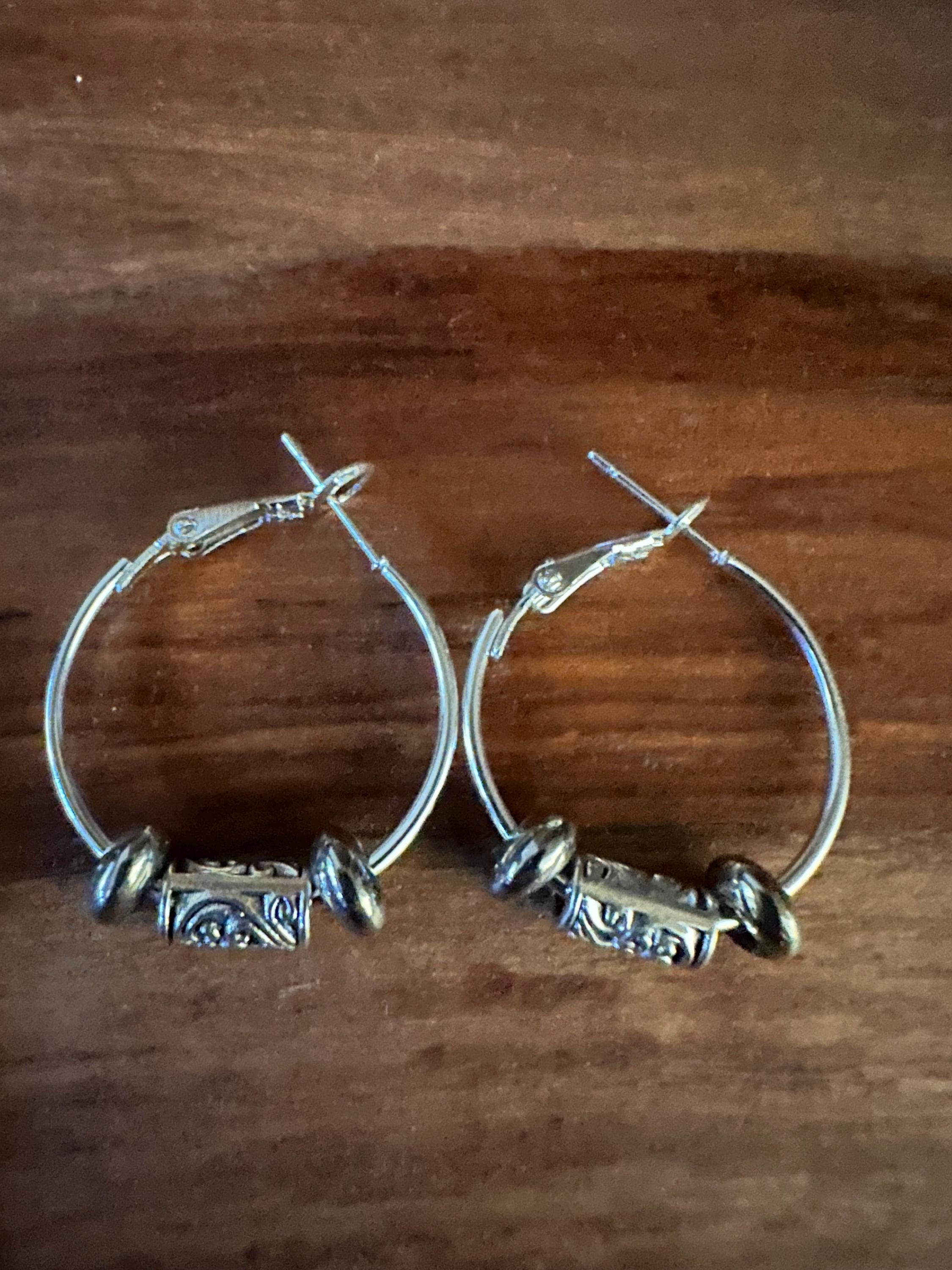 Silver Hoops  25mm with  Antique silver beads