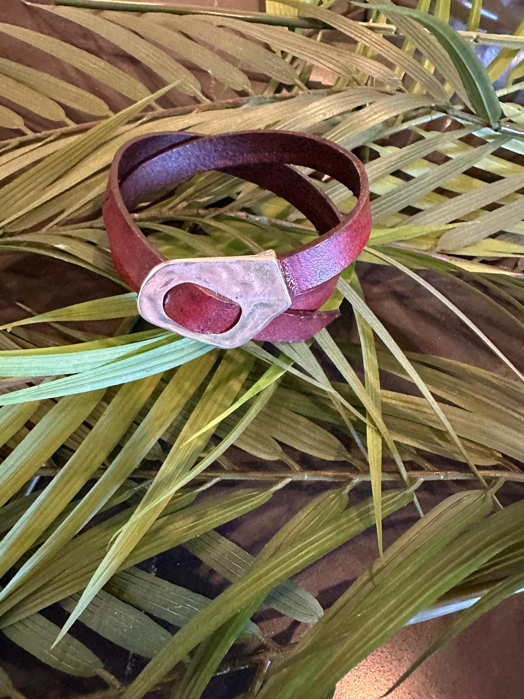 Leather Cuff Bracelet: Rustic Brown Double Wrap, Silver Buckle, Adjustable