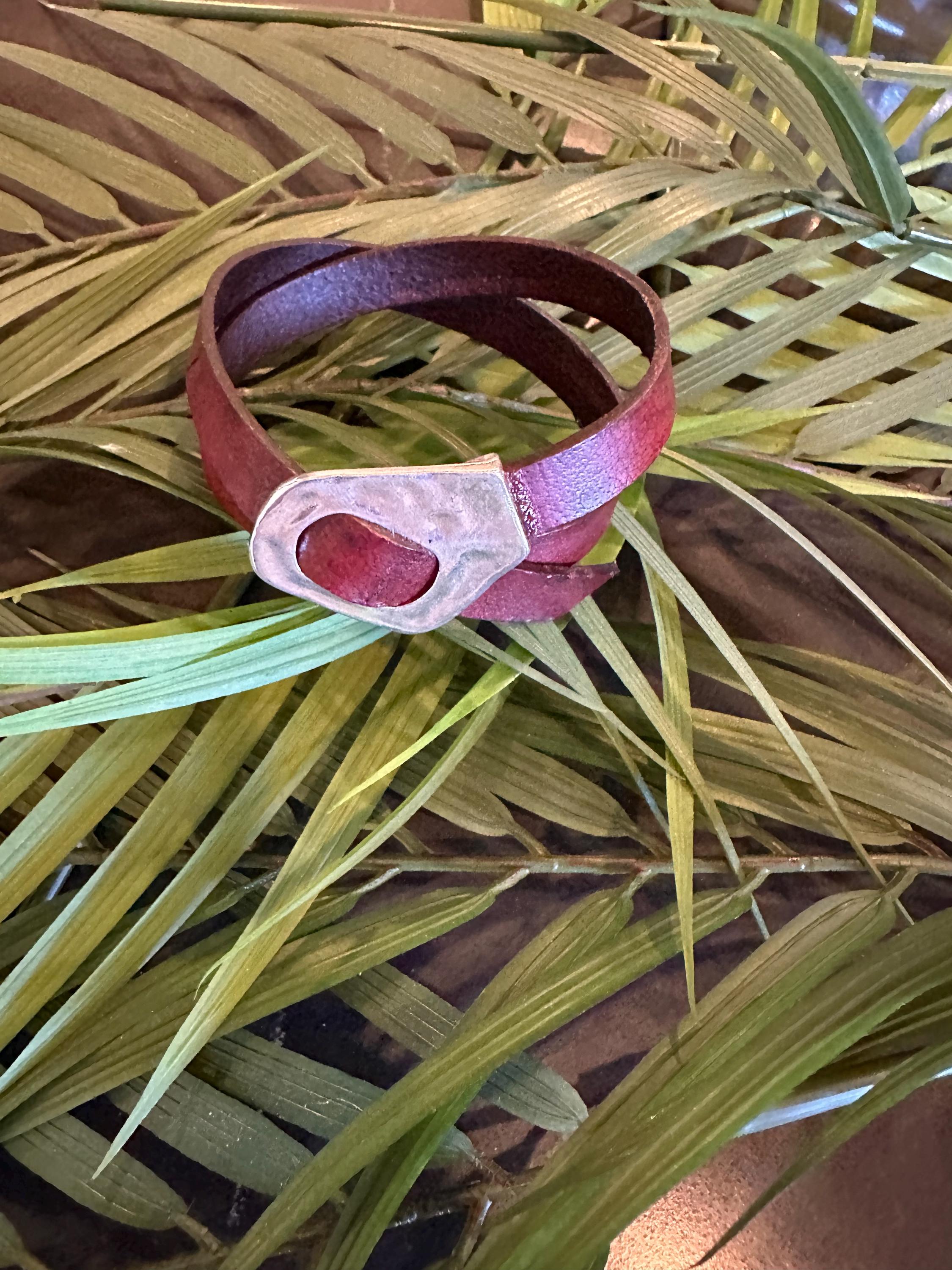 Leather Cuff Bracelet: Rustic Brown Double Wrap, Silver Buckle, Adjustable