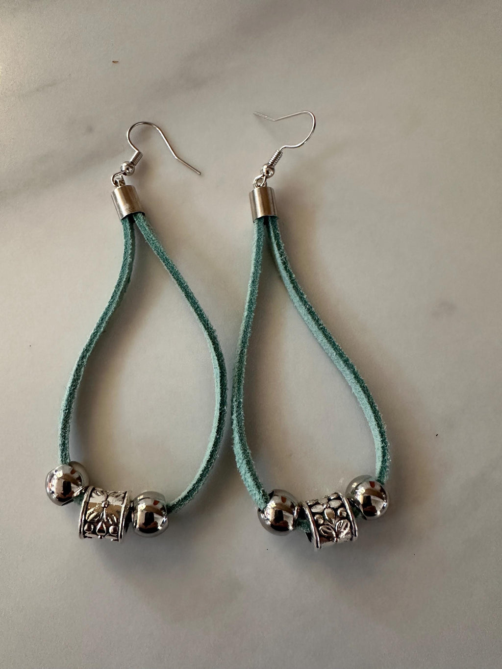 Blue Suede, Antique Silver Bead Earrings