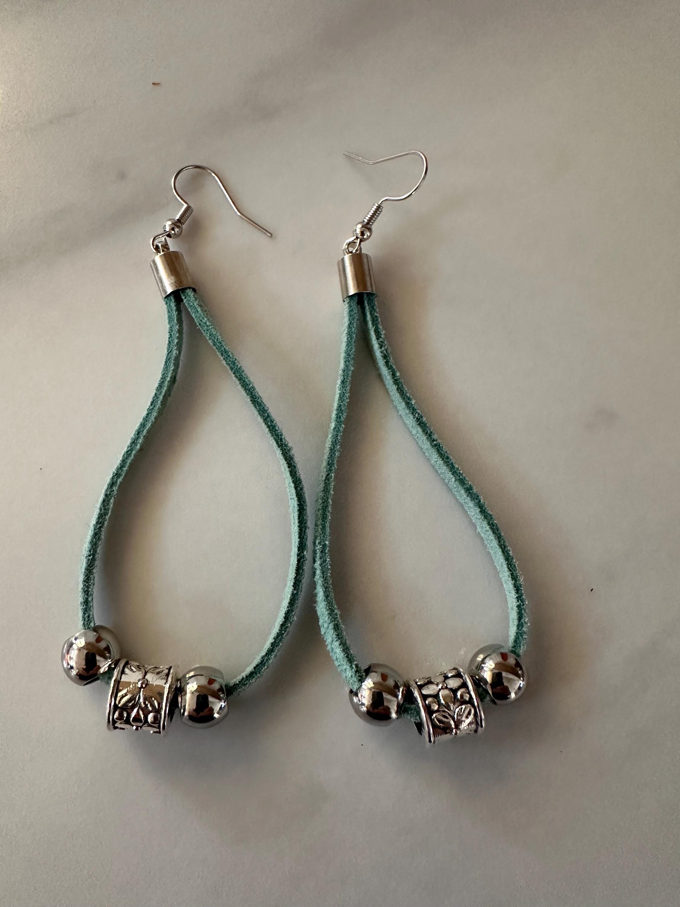 Blue Suede, Antique Silver Bead Earrings