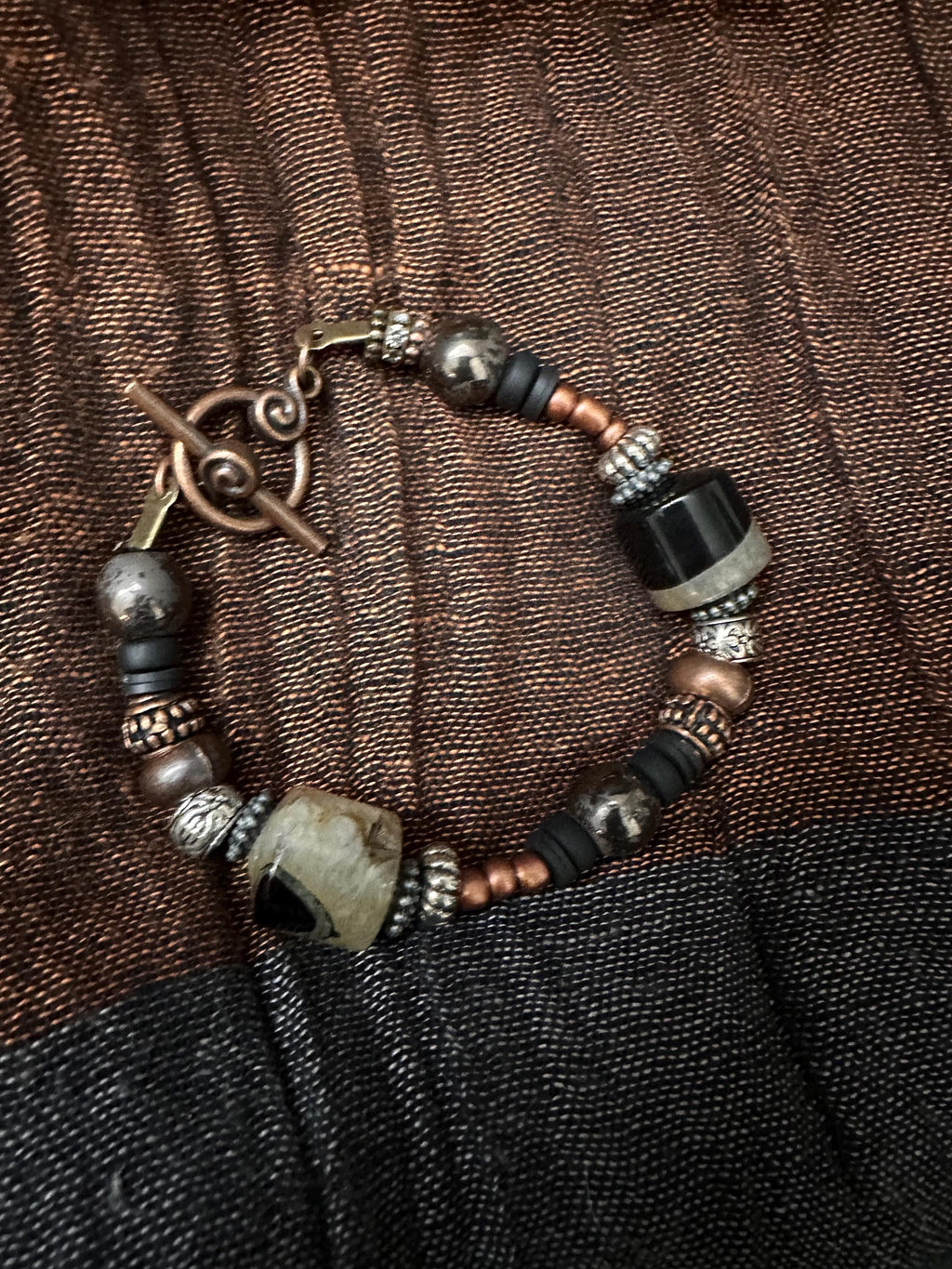 Bracelet, Agate stone beads with copper and mixture of spacers