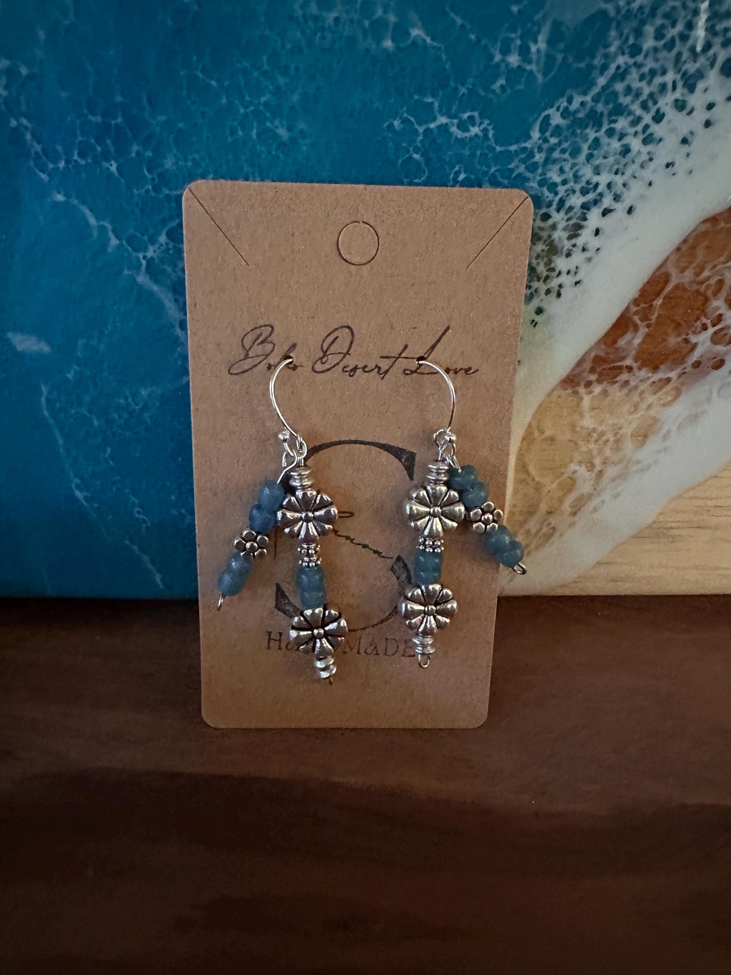 Blue Java Glass Bead, Antique Silver Bead Earrings