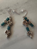 Earrings, Blue Java Glass Bead, Antique Silver Bead