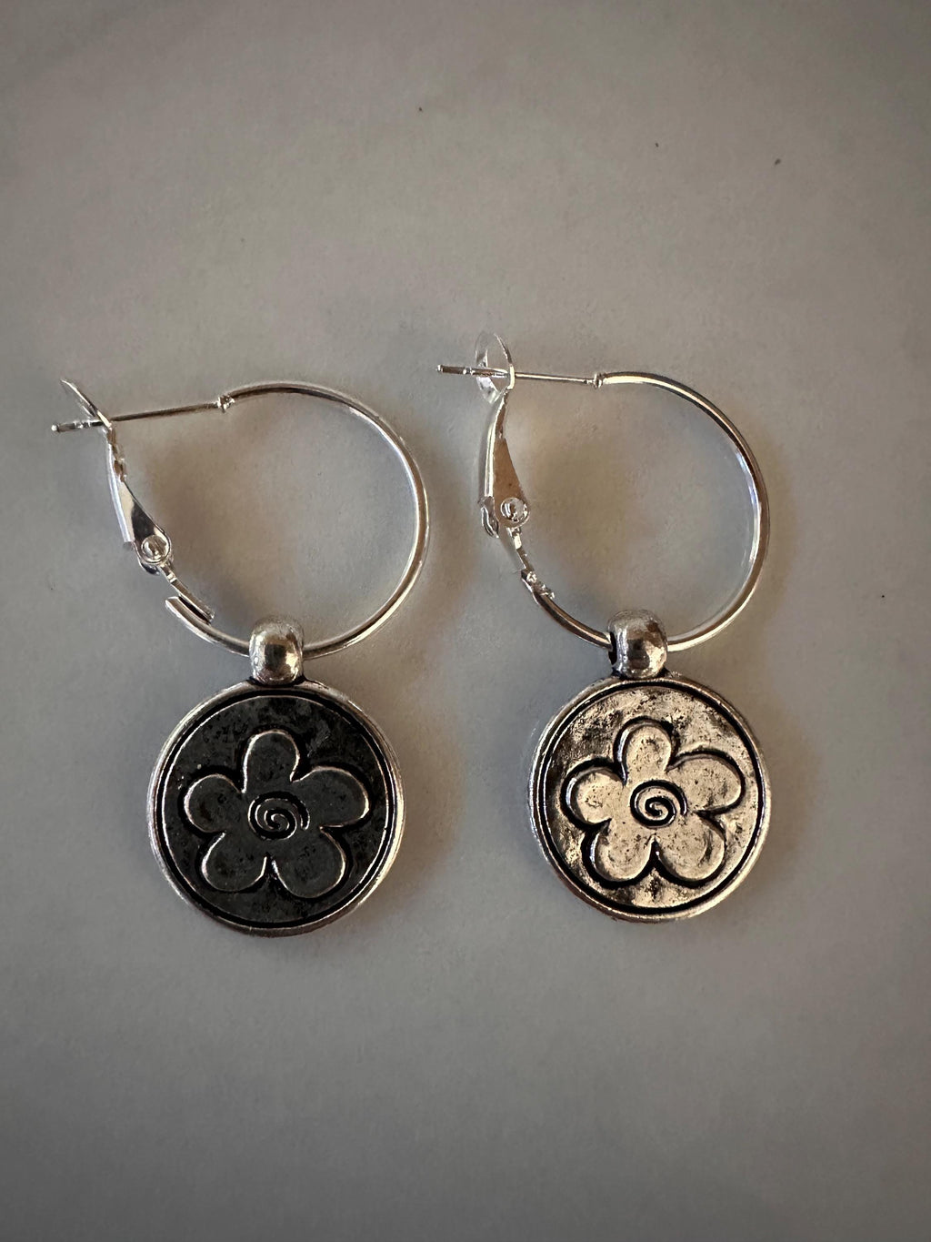 Silver Hoops  20mm with Flower silver charm