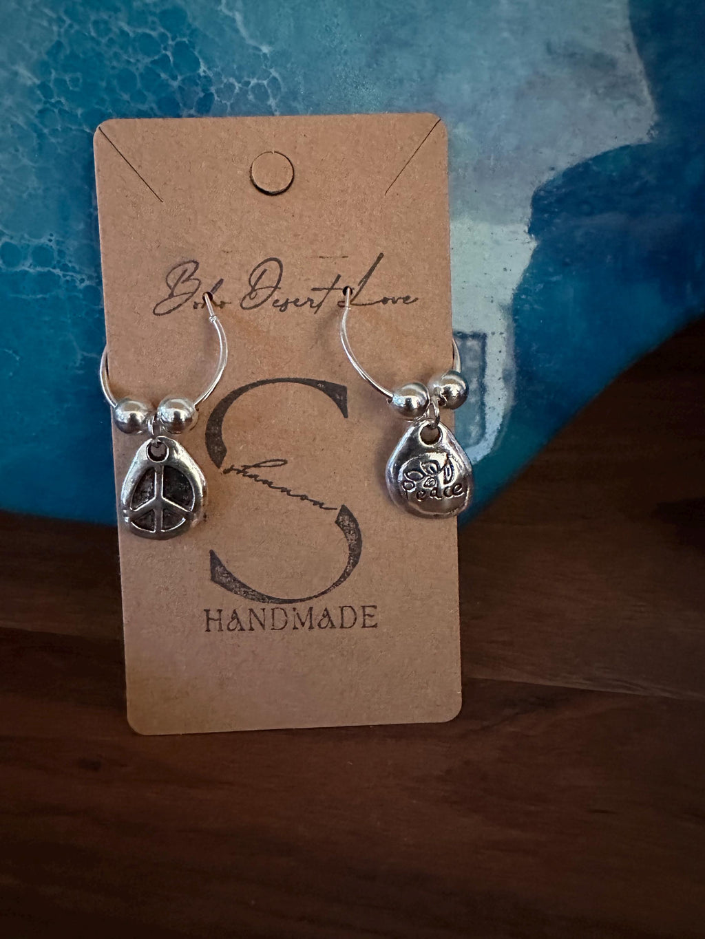Silver Hoops  20mm with Peace silver charm