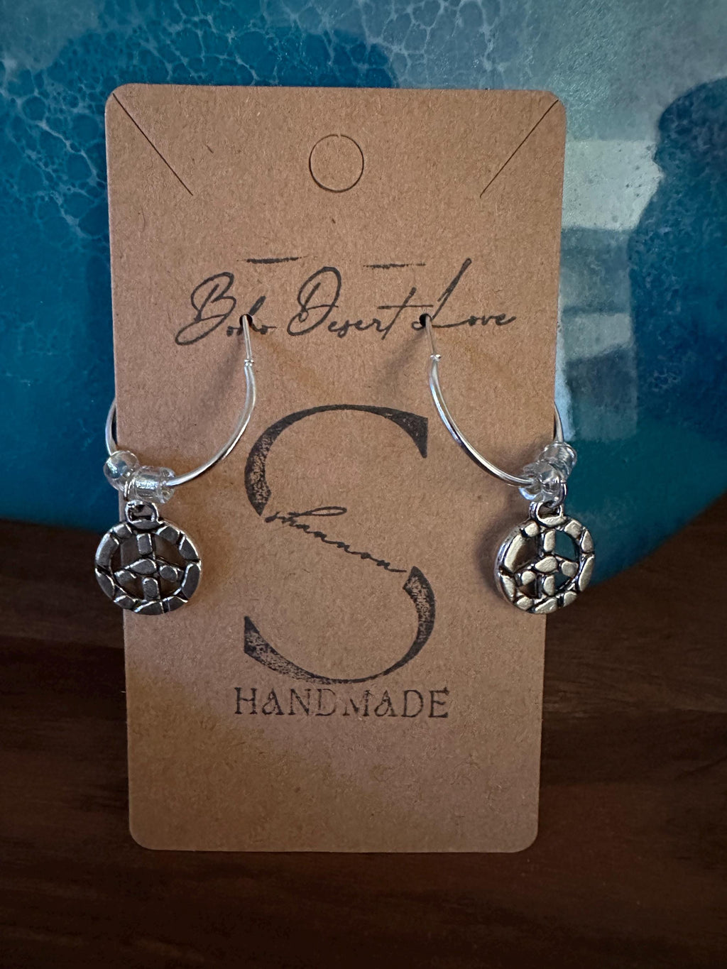 Silver Hoops  20mm with Peace silver charm