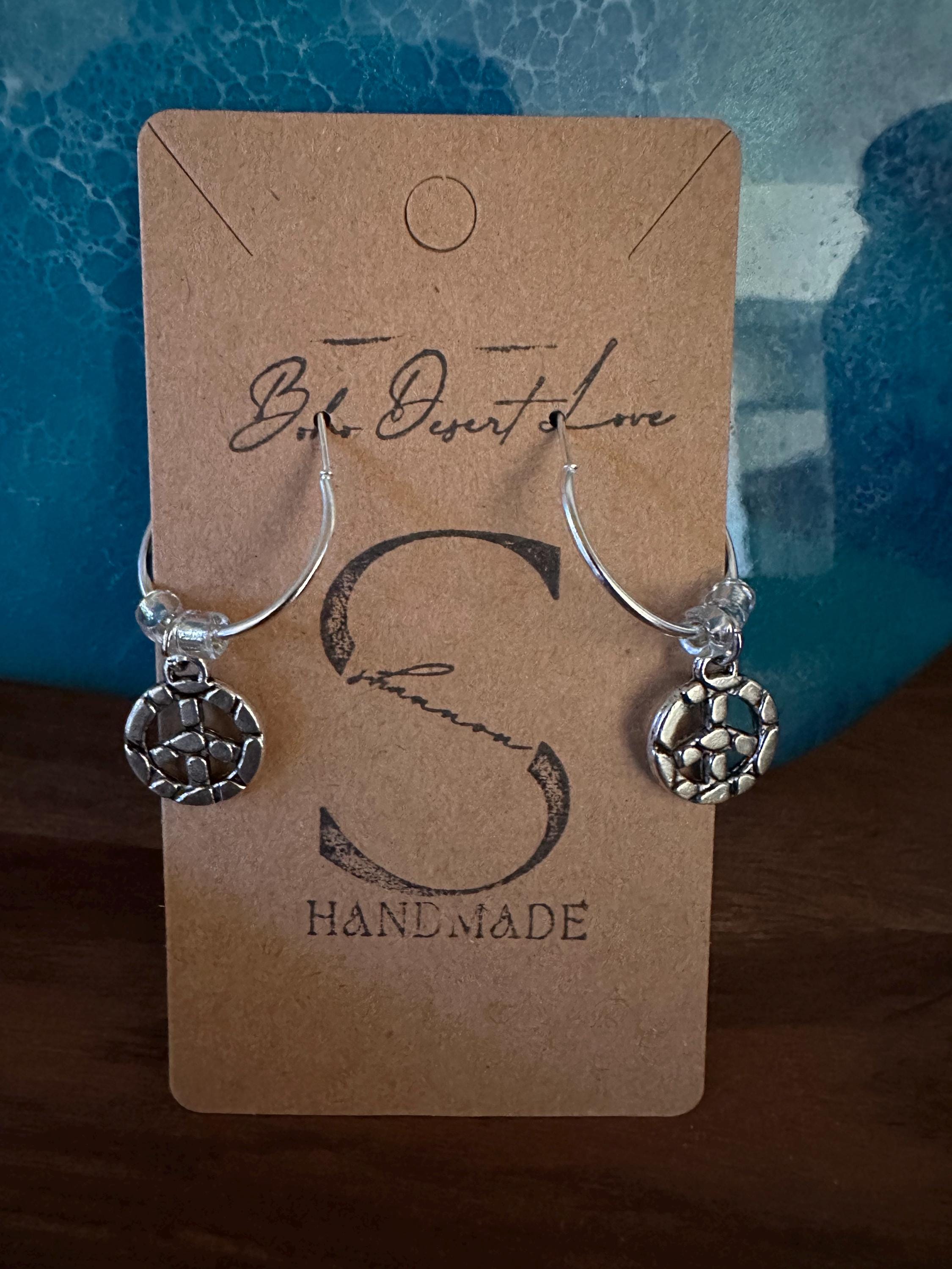 Silver Hoops  20mm with Peace silver charm