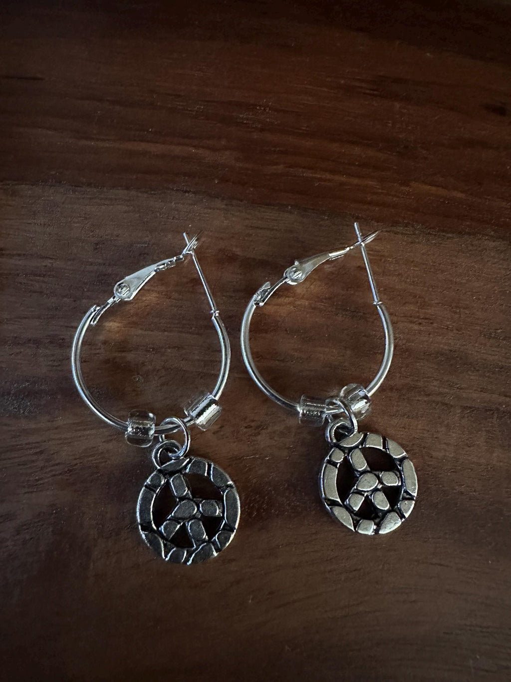 Silver Hoops  20mm with Peace silver charm
