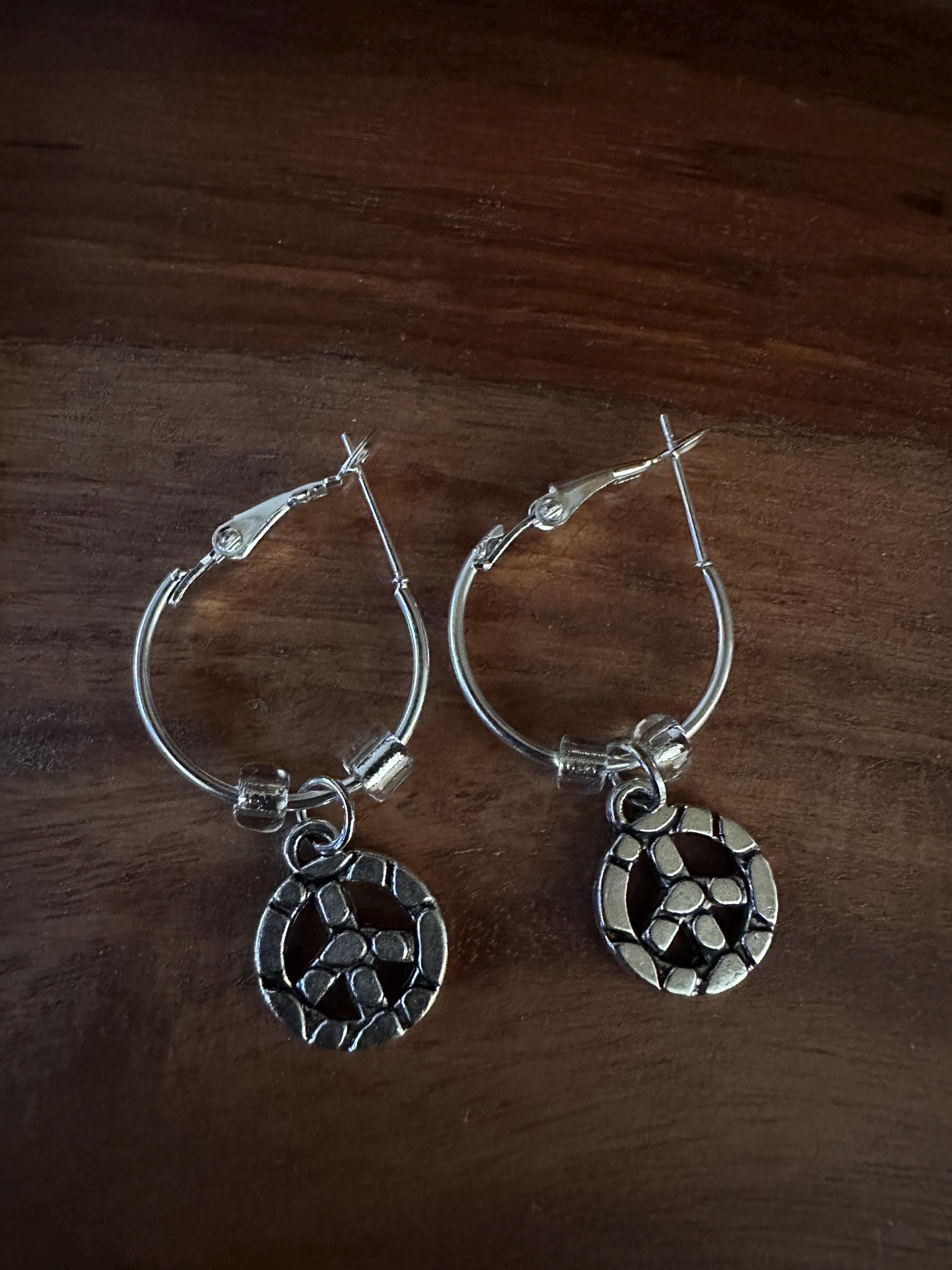 Silver Hoops  20mm with Peace silver charm
